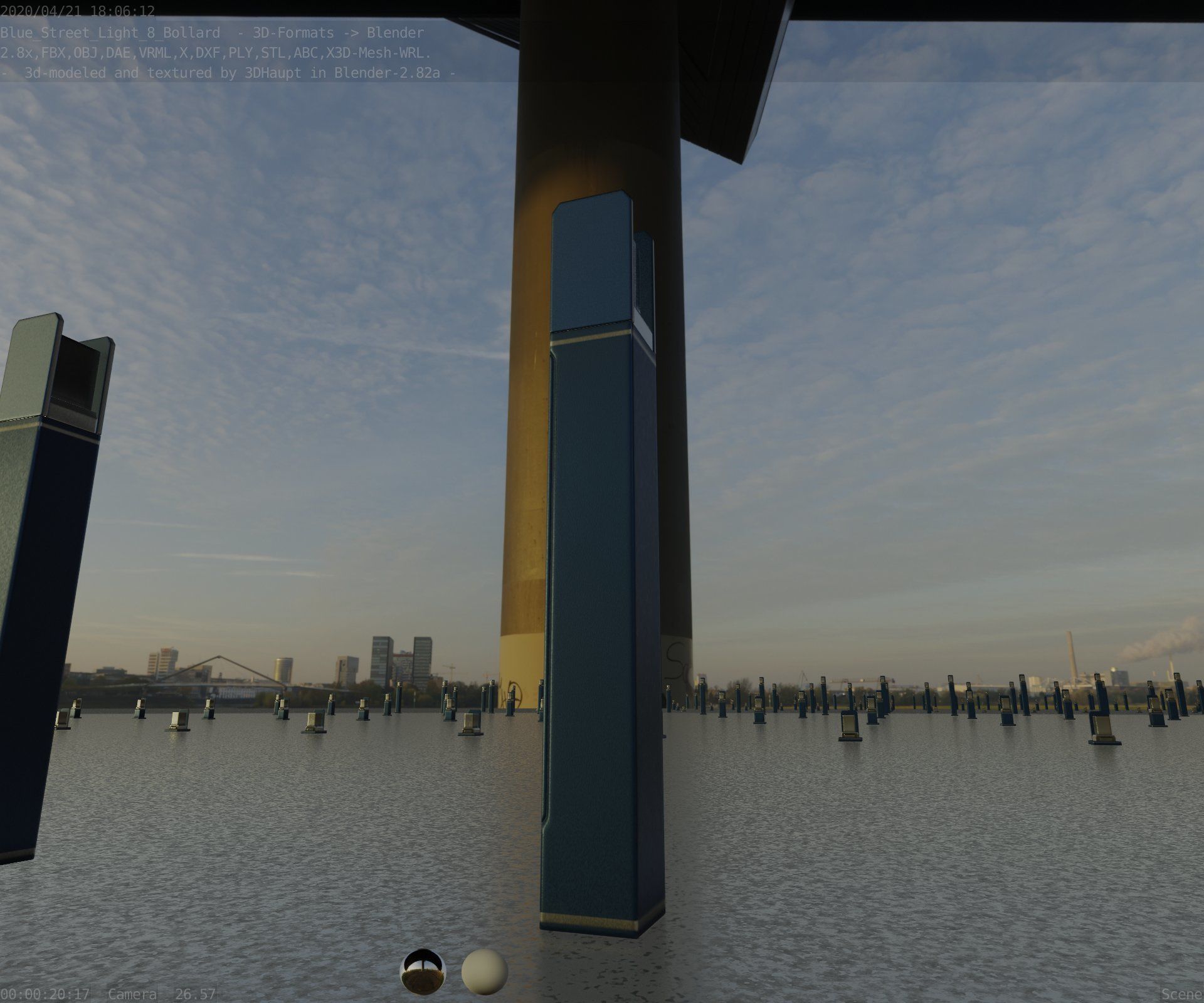 Street Light 8 Bollard 900mm Futuristic Blue Version 4 Low-poly 3D model_7