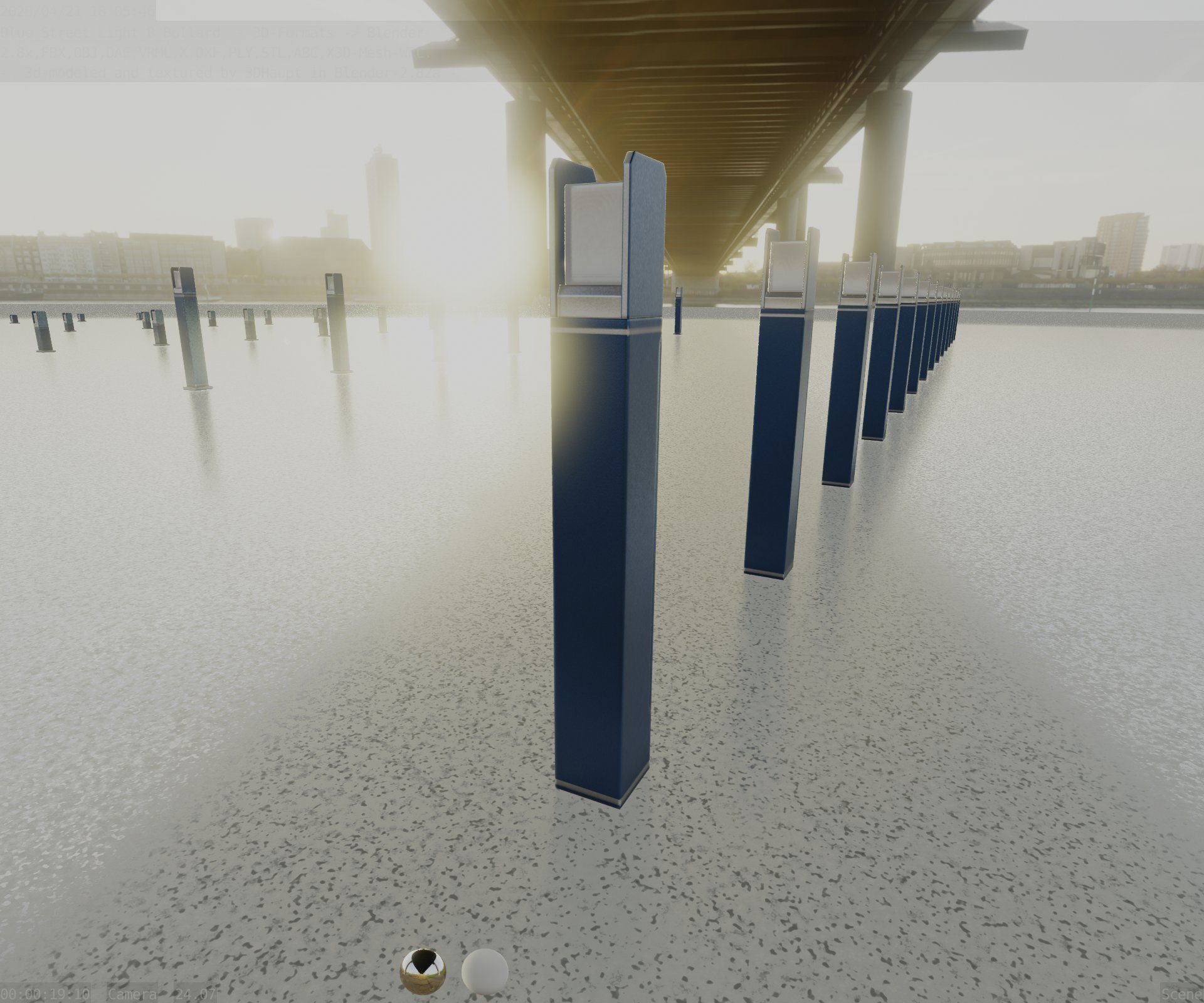 Street Light 8 Bollard 900mm Futuristic Blue Version 4 Low-poly 3D model_77