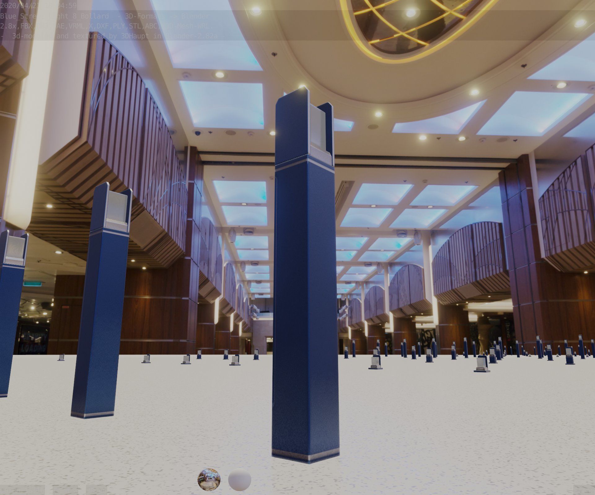 Street Light 8 Bollard 900mm Futuristic Blue Version 4 Low-poly 3D model_11