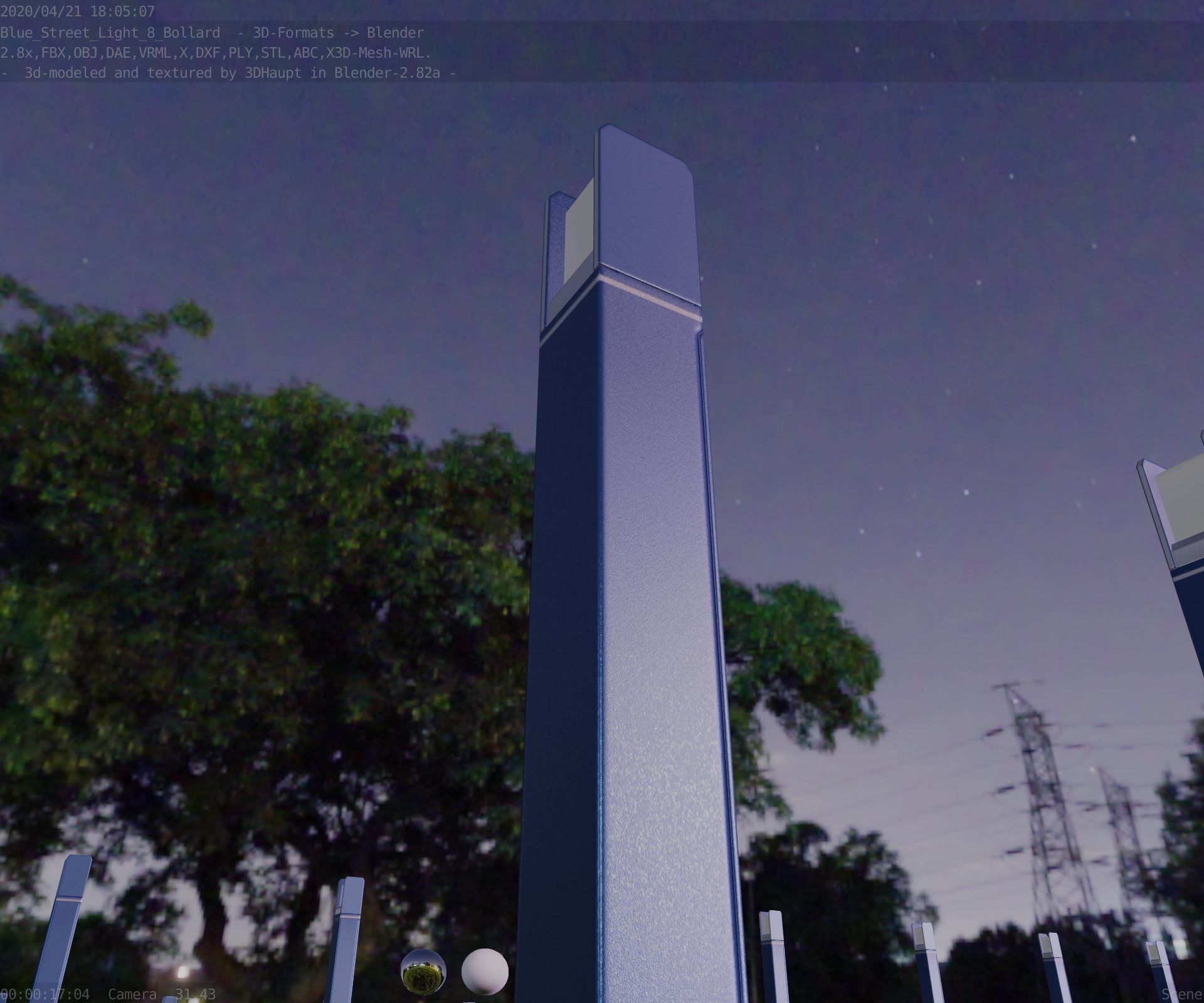 Street Light 8 Bollard 900mm Futuristic Blue Version 4 Low-poly 3D model_23