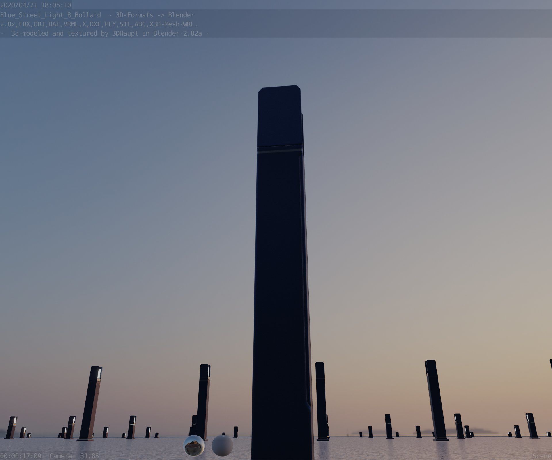 Street Light 8 Bollard 900mm Futuristic Blue Version 4 Low-poly 3D model_28