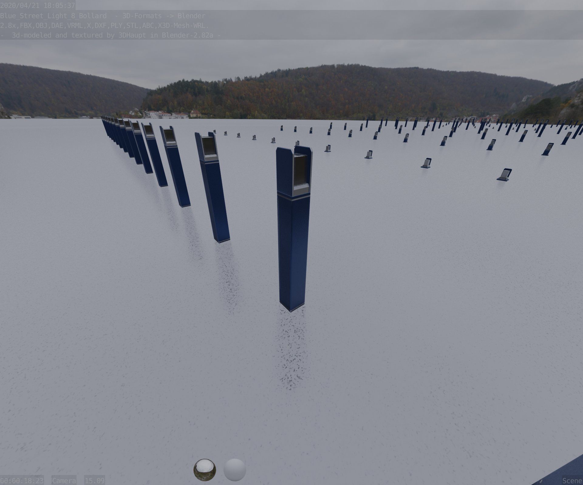 Street Light 8 Bollard 900mm Futuristic Blue Version 4 Low-poly 3D model_66