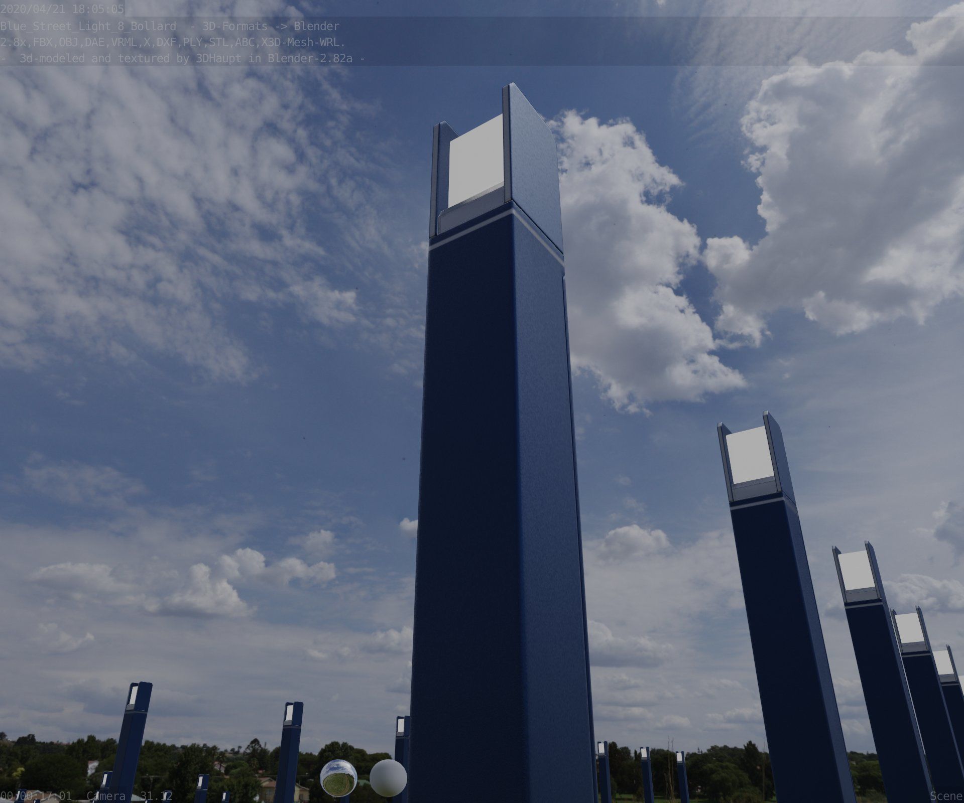 Street Light 8 Bollard 900mm Futuristic Blue Version 4 Low-poly 3D model_20