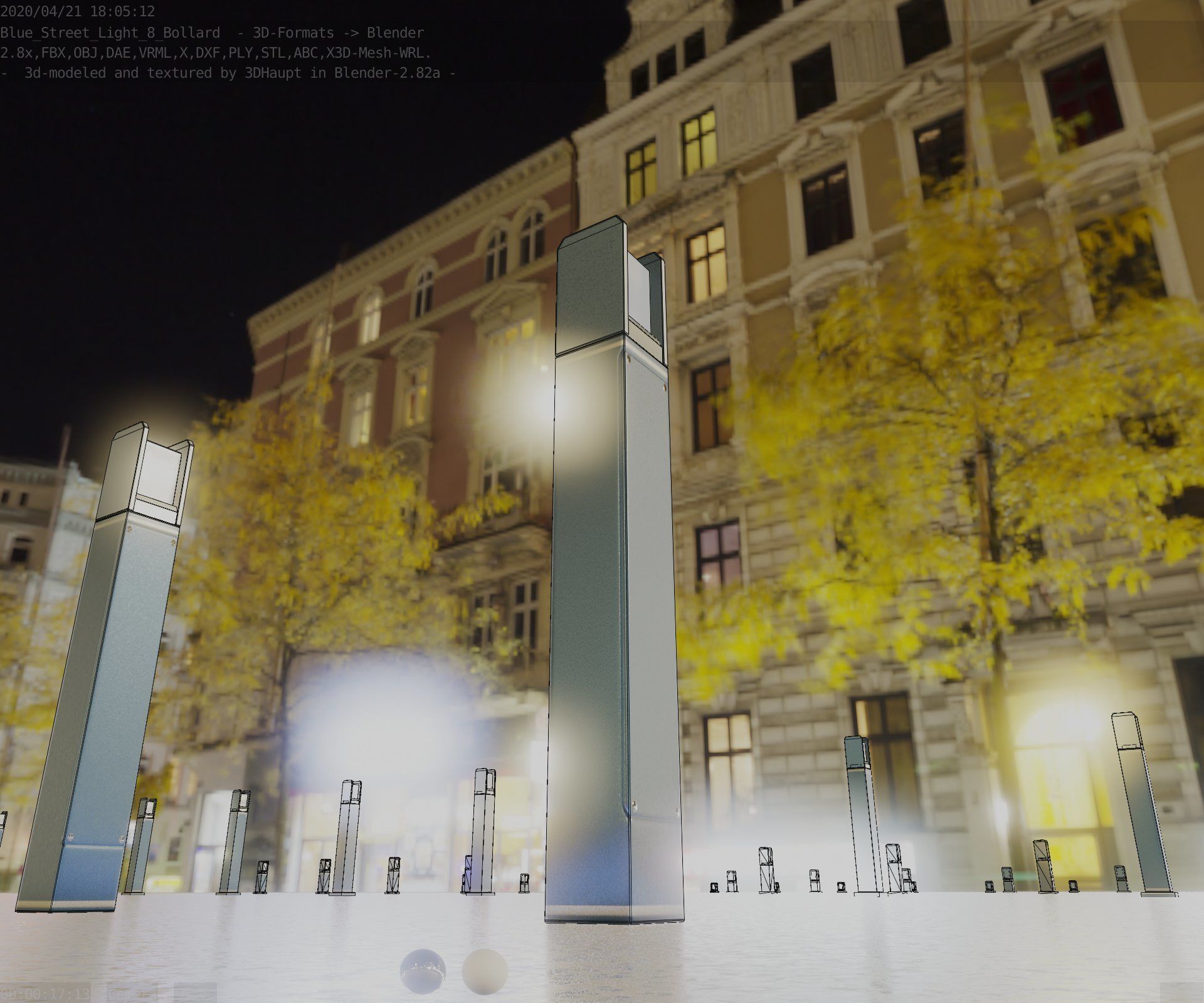 Street Light 8 Bollard 900mm Futuristic Blue Version 4 Low-poly 3D model_32