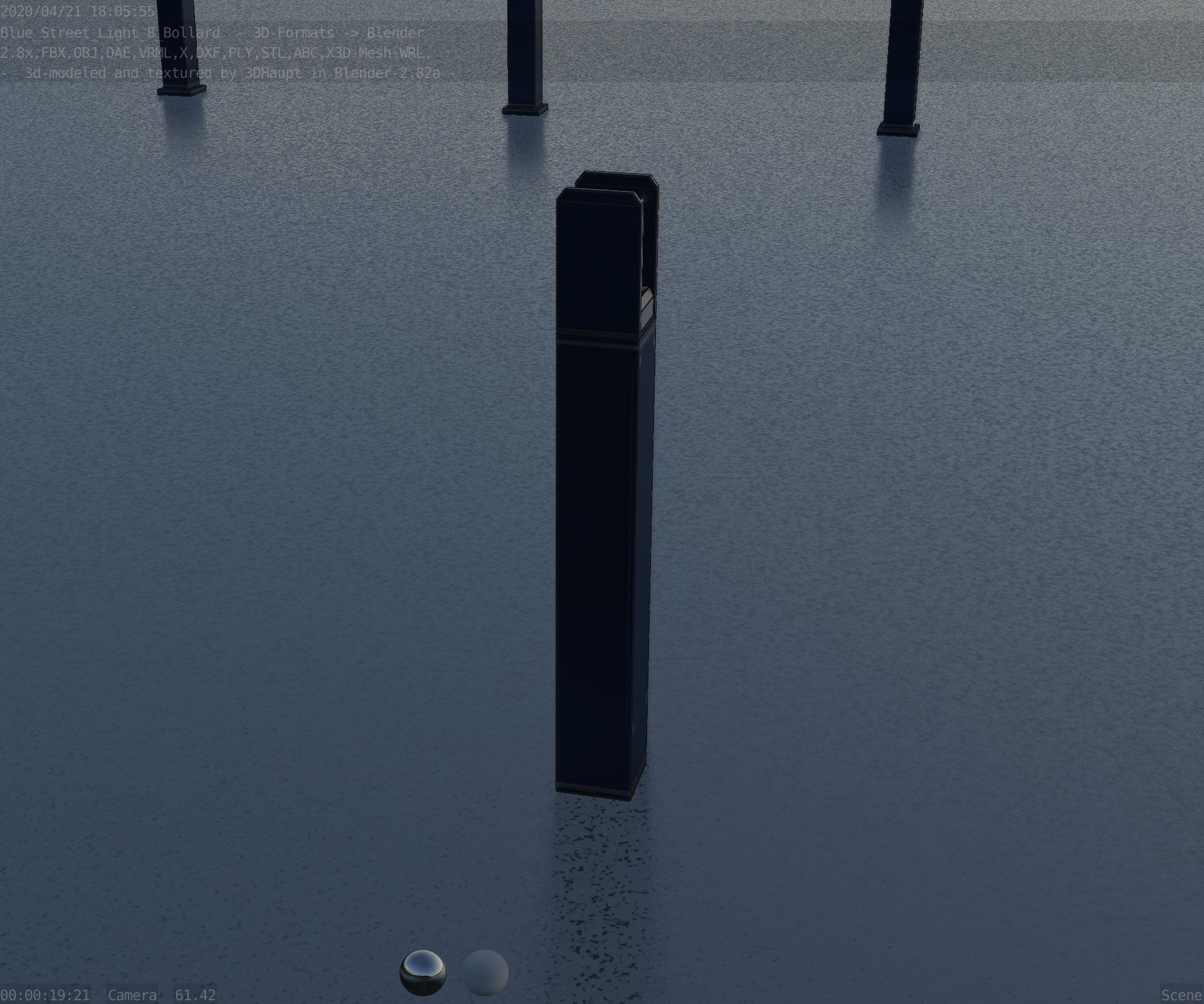 Street Light 8 Bollard 900mm Futuristic Blue Version 4 Low-poly 3D model_88