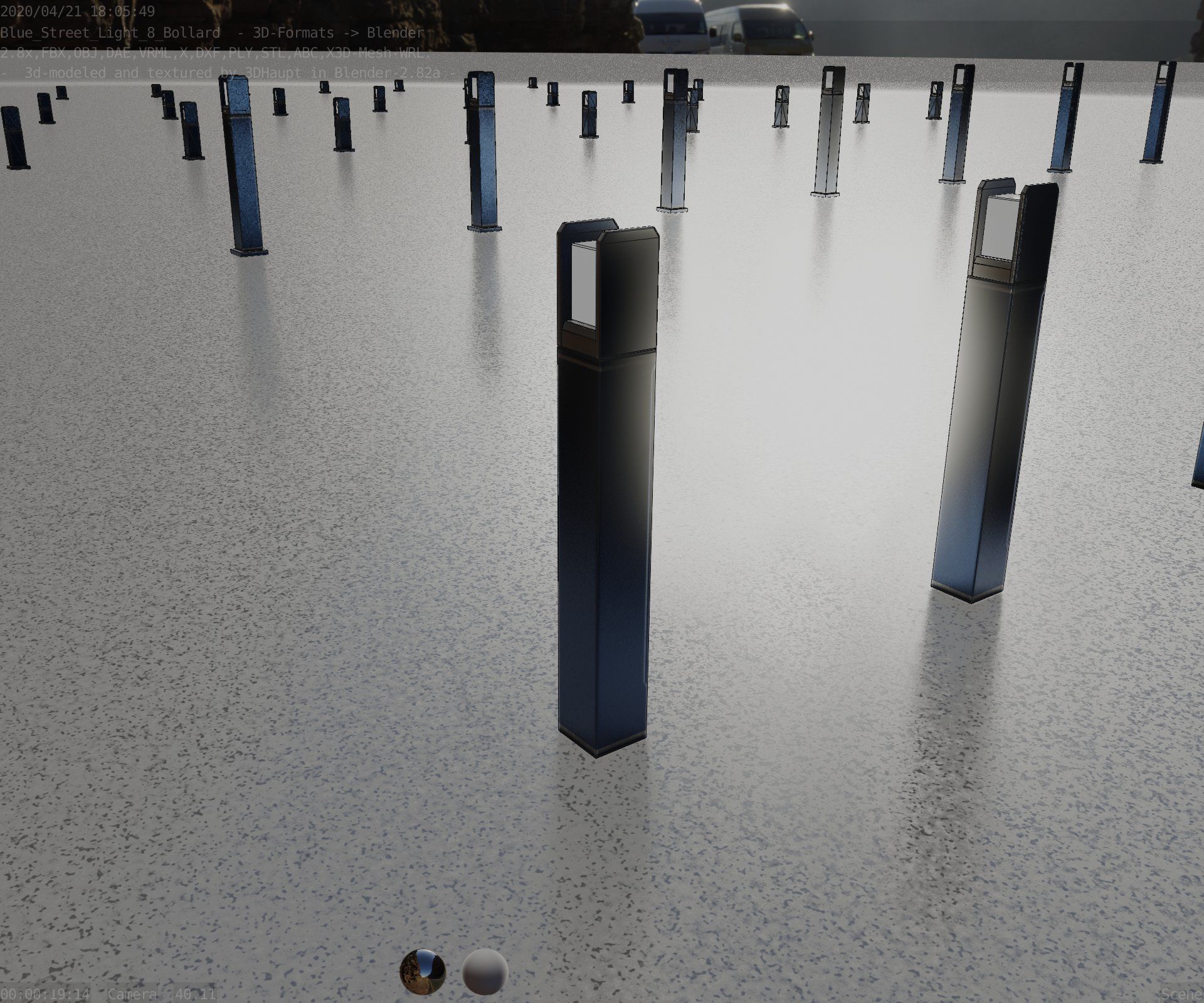Street Light 8 Bollard 900mm Futuristic Blue Version 4 Low-poly 3D model_81