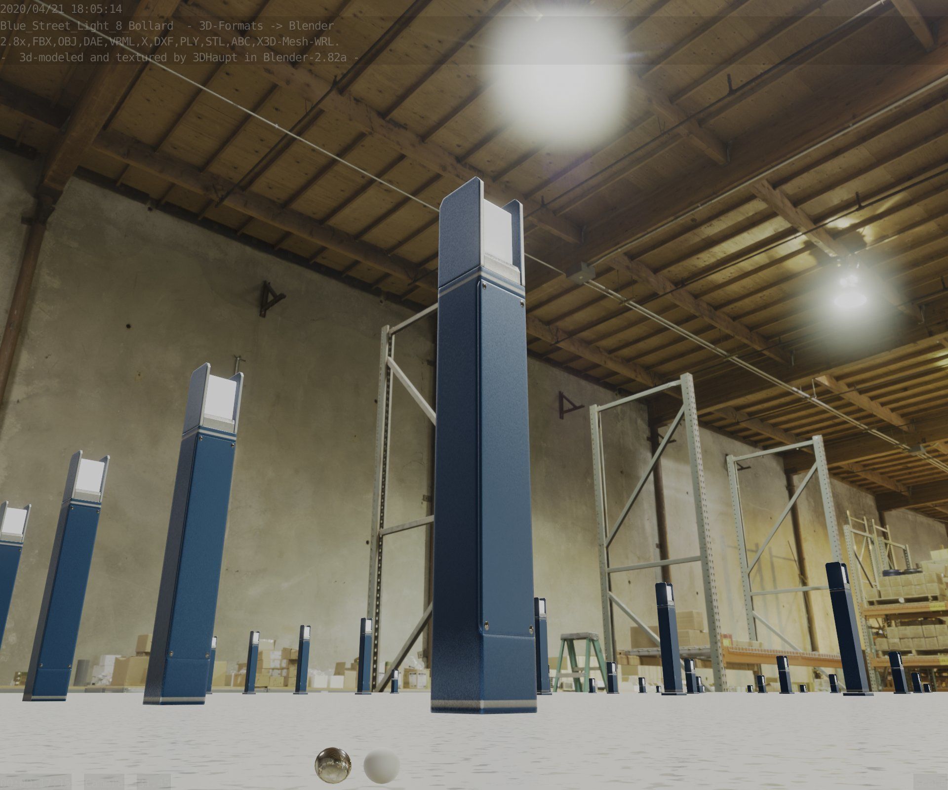 Street Light 8 Bollard 900mm Futuristic Blue Version 4 Low-poly 3D model_34