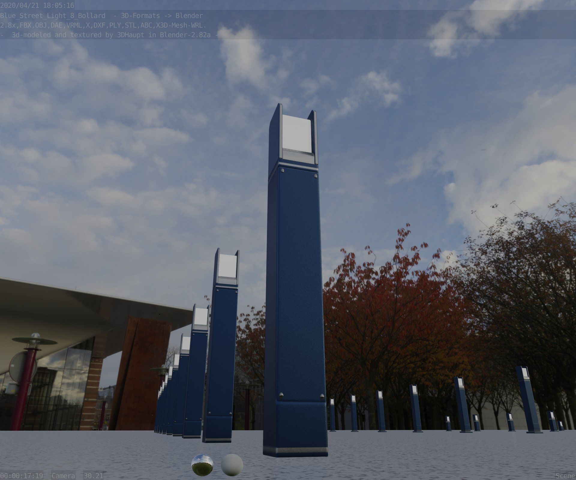 Street Light 8 Bollard 900mm Futuristic Blue Version 4 Low-poly 3D model_38