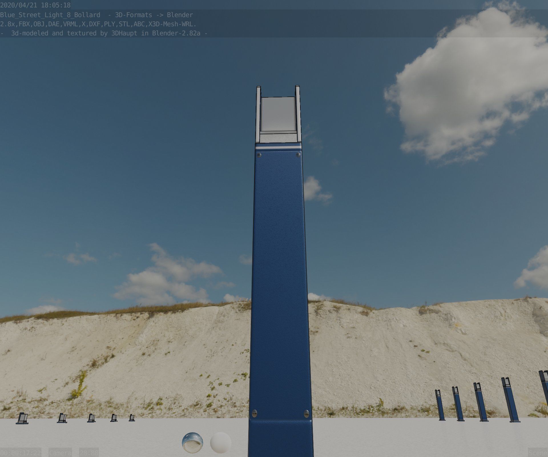 Street Light 8 Bollard 900mm Futuristic Blue Version 4 Low-poly 3D model_41