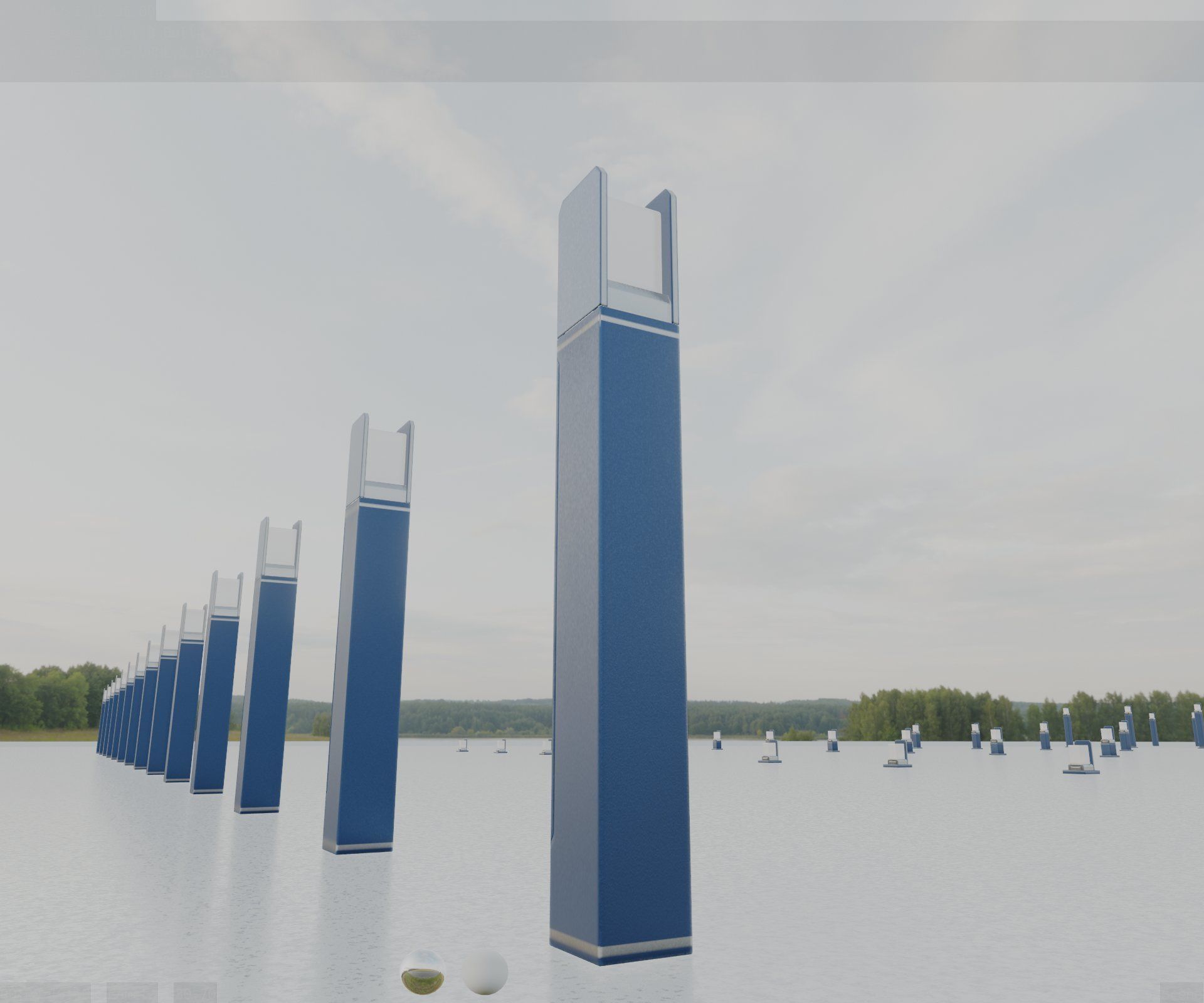 Street Light 8 Bollard 900mm Futuristic Blue Version 4 Low-poly 3D model_13