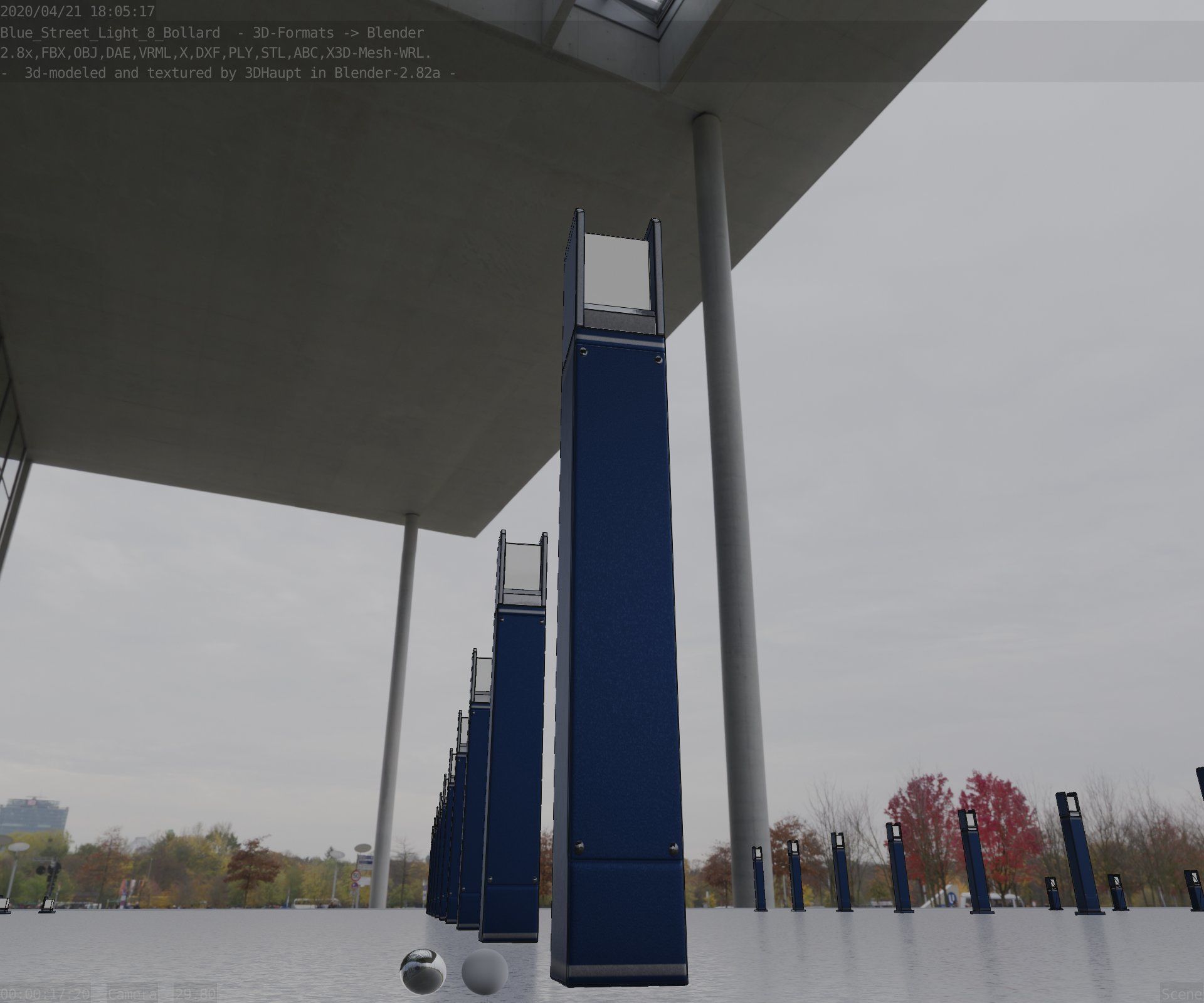 Street Light 8 Bollard 900mm Futuristic Blue Version 4 Low-poly 3D model_39