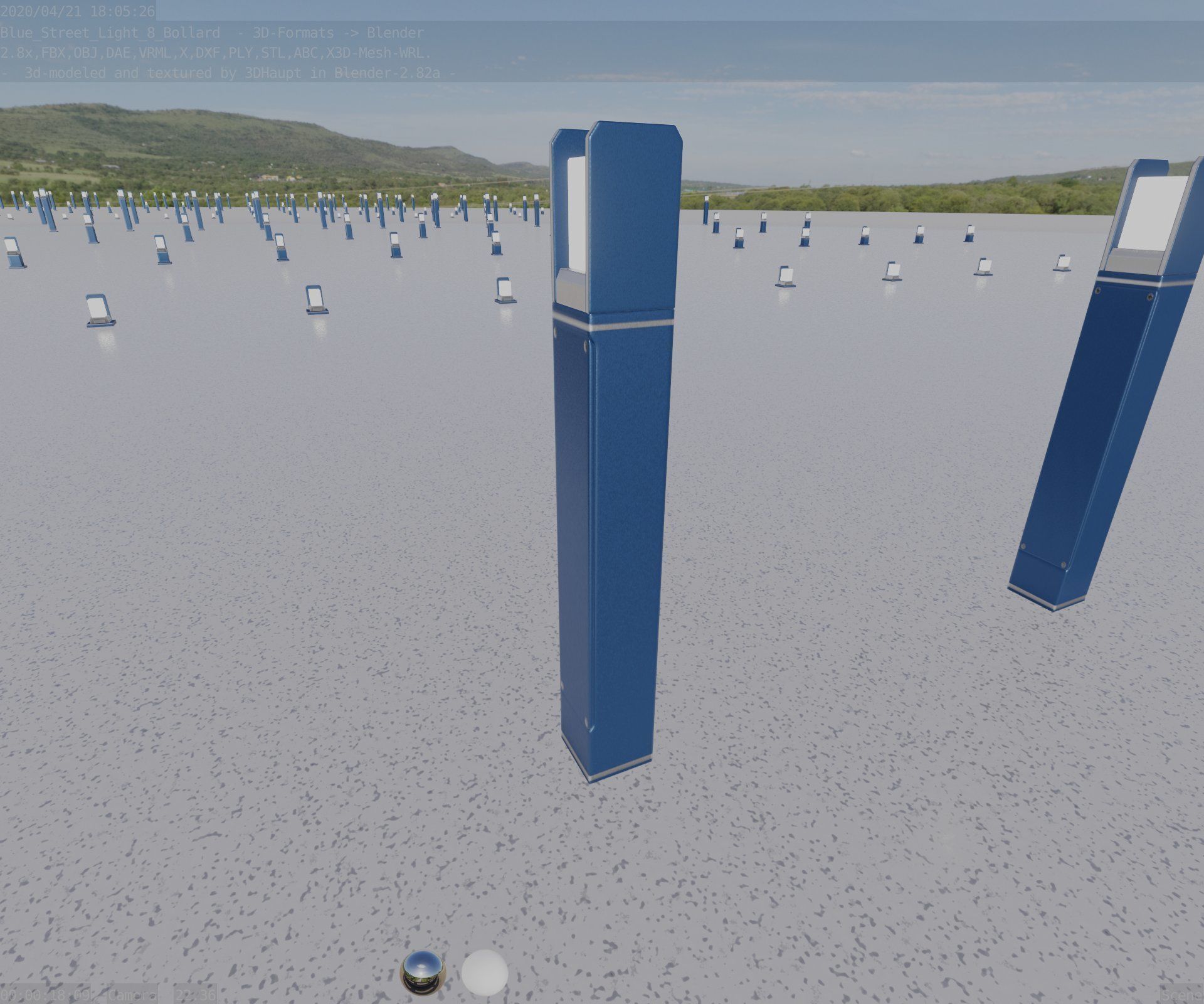 Street Light 8 Bollard 900mm Futuristic Blue Version 4 Low-poly 3D model_52