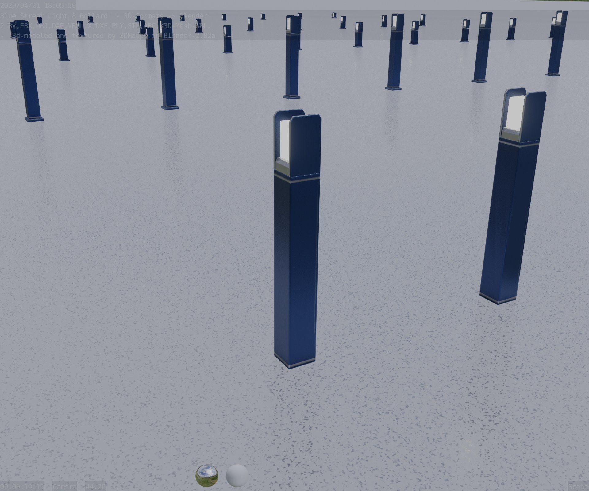 Street Light 8 Bollard 900mm Futuristic Blue Version 4 Low-poly 3D model_82