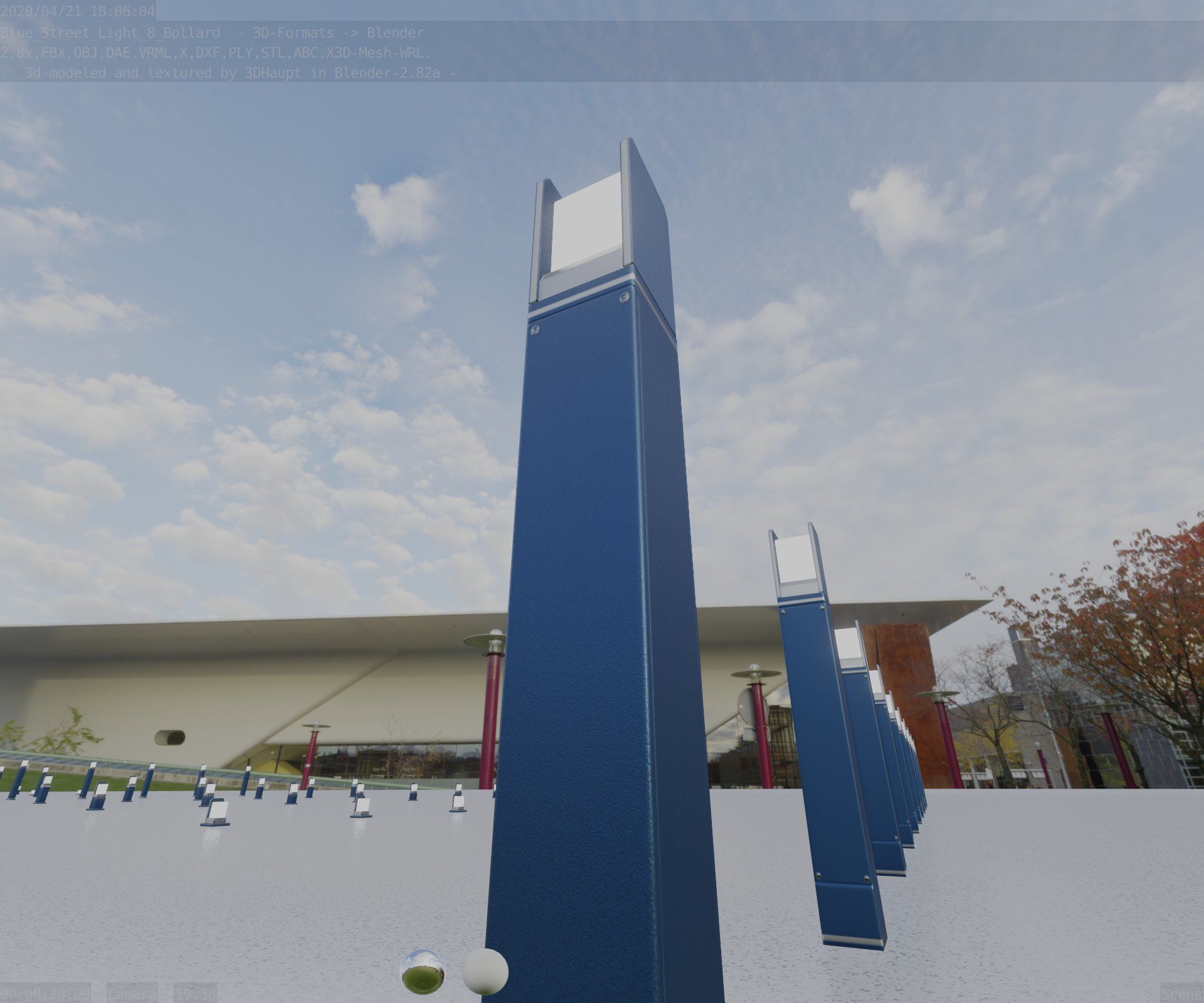 Street Light 8 Bollard 900mm Futuristic Blue Version 4 Low-poly 3D model_100