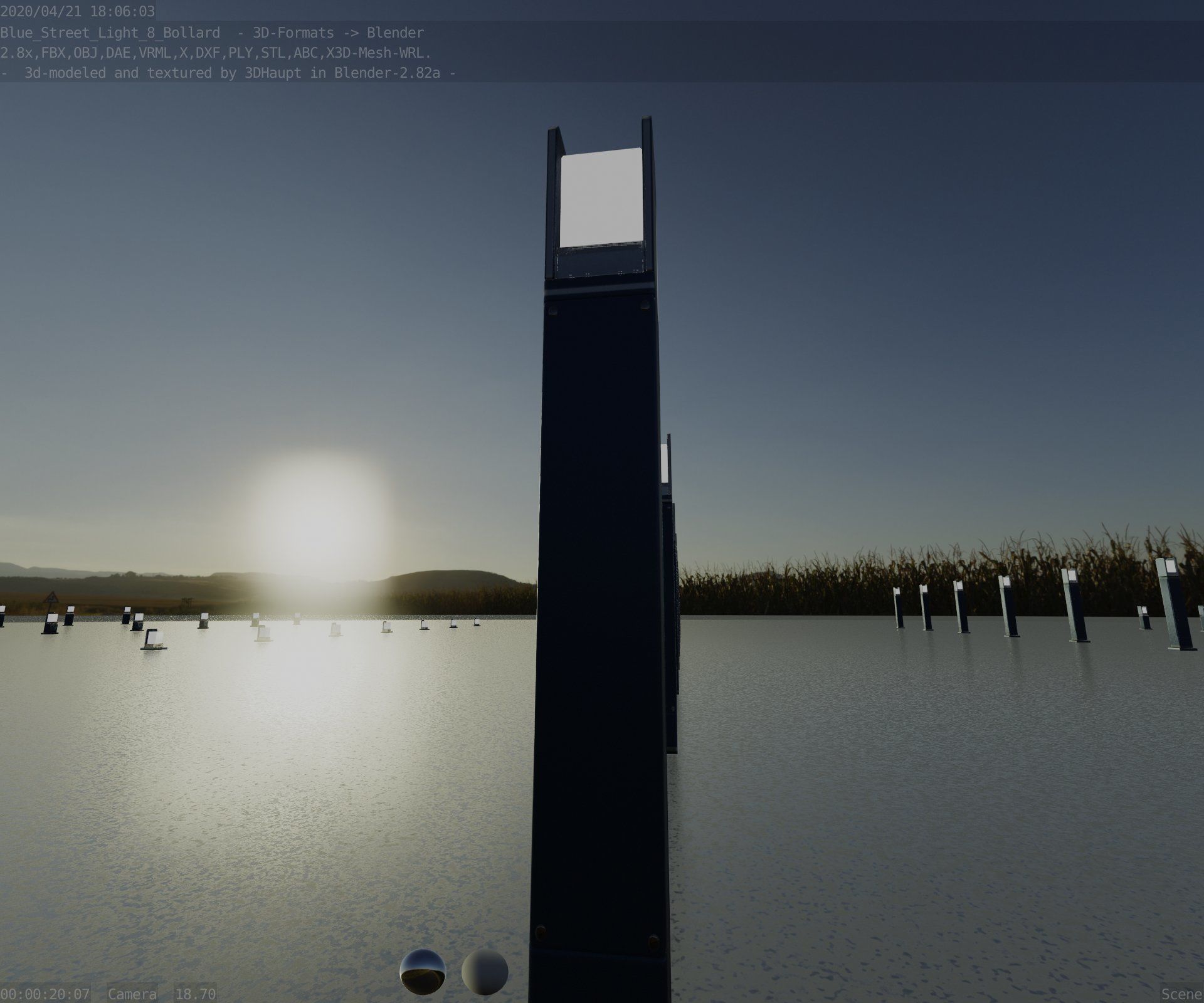 Street Light 8 Bollard 900mm Futuristic Blue Version 4 Low-poly 3D model_98