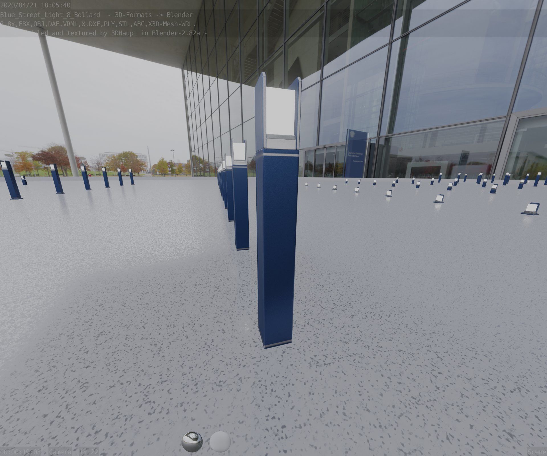 Street Light 8 Bollard 900mm Futuristic Blue Version 4 Low-poly 3D model_70