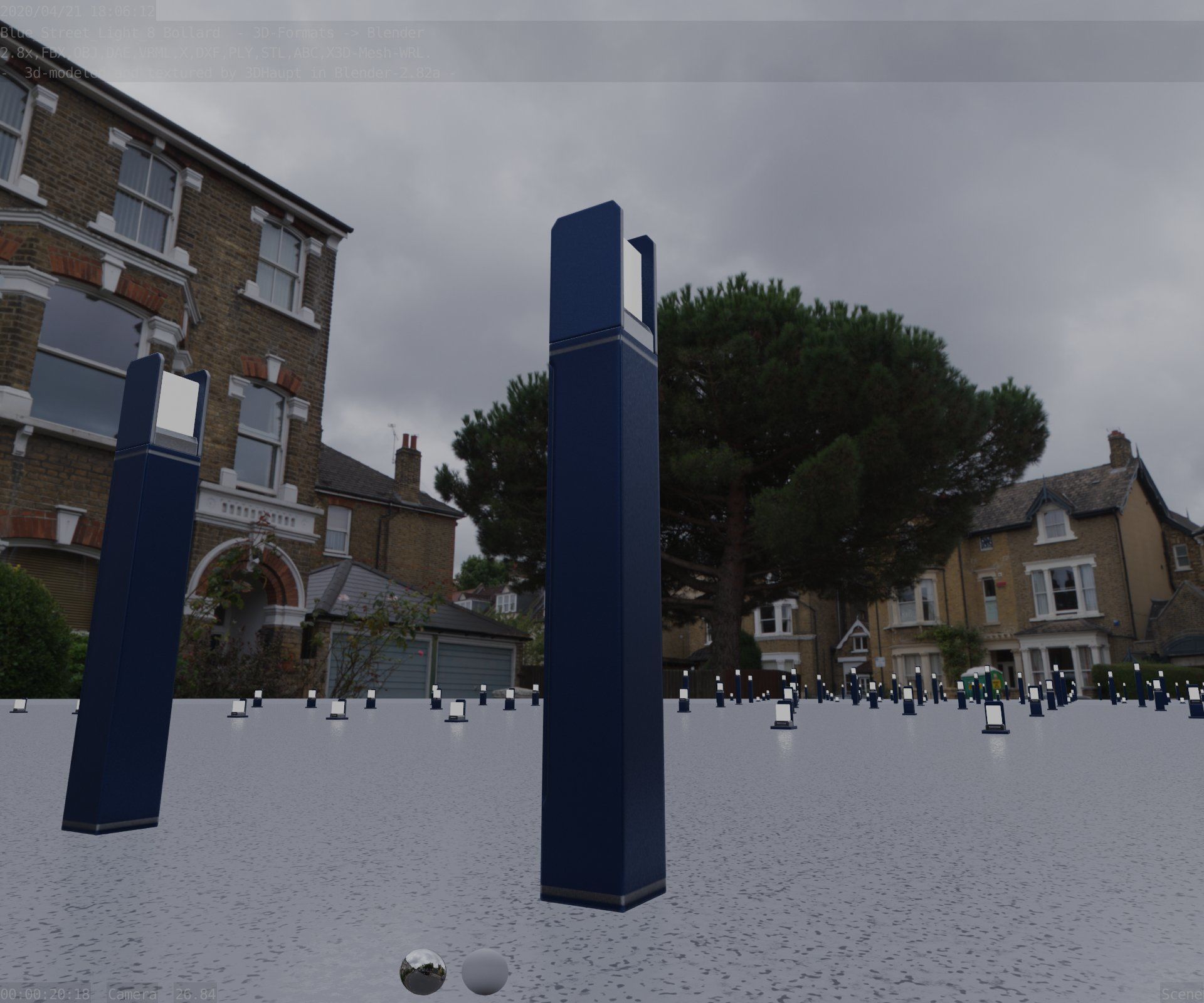 Street Light 8 Bollard 900mm Futuristic Blue Version 4 Low-poly 3D model_8