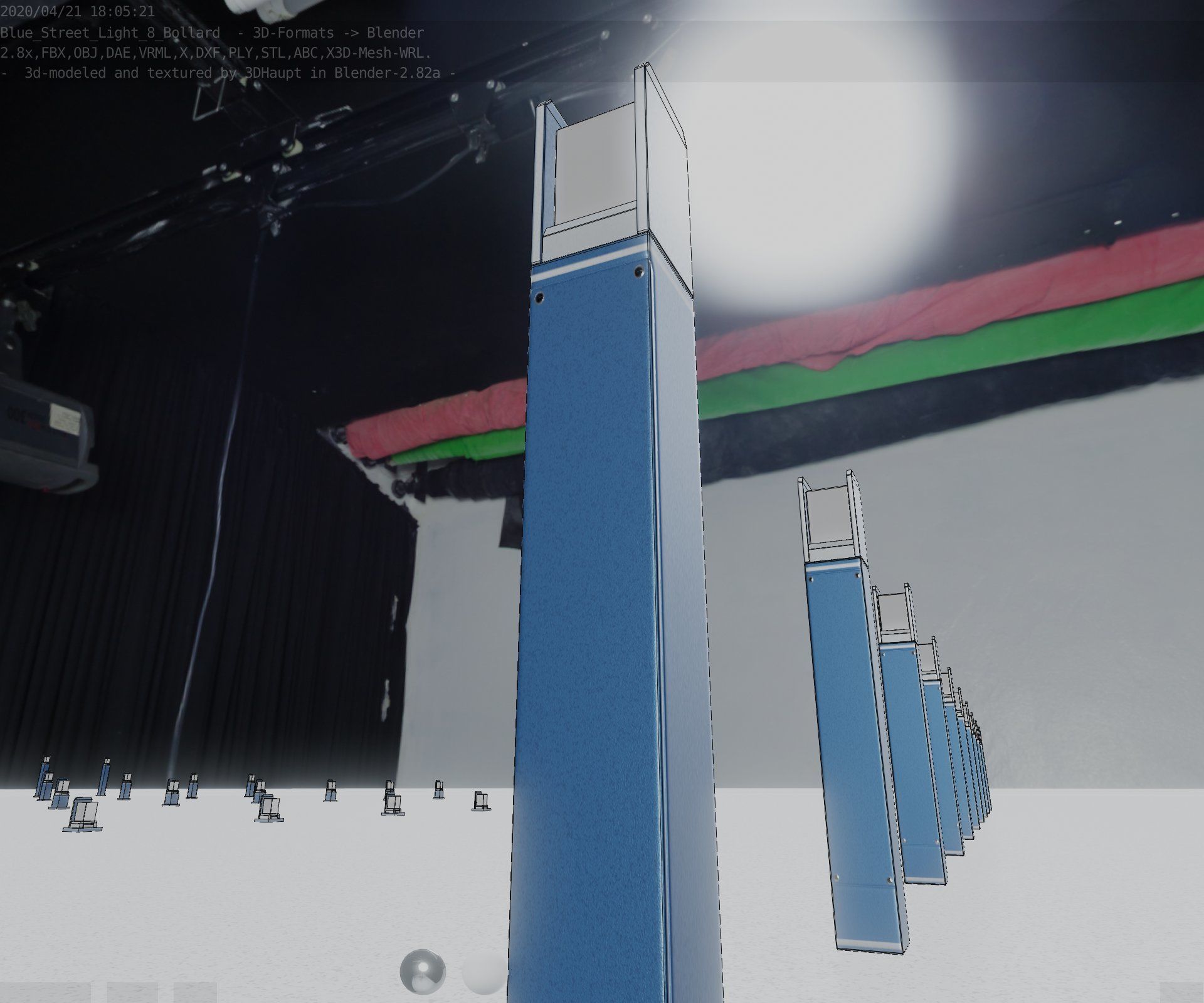 Street Light 8 Bollard 900mm Futuristic Blue Version 4 Low-poly 3D model_45