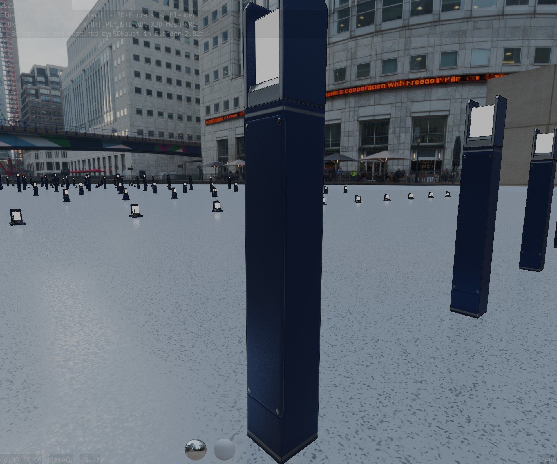 Street Light 8 Bollard 900mm Futuristic Blue Version 4 Low-poly 3D model_49