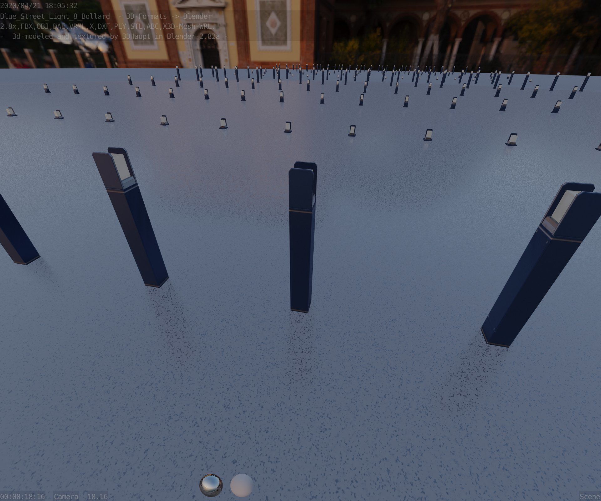 Street Light 8 Bollard 900mm Futuristic Blue Version 4 Low-poly 3D model_59