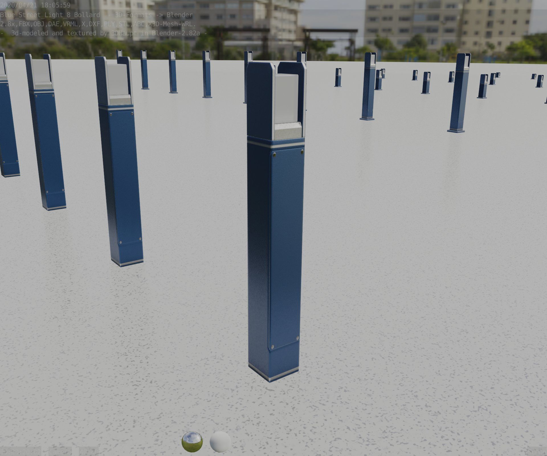 Street Light 8 Bollard 900mm Futuristic Blue Version 4 Low-poly 3D model_93