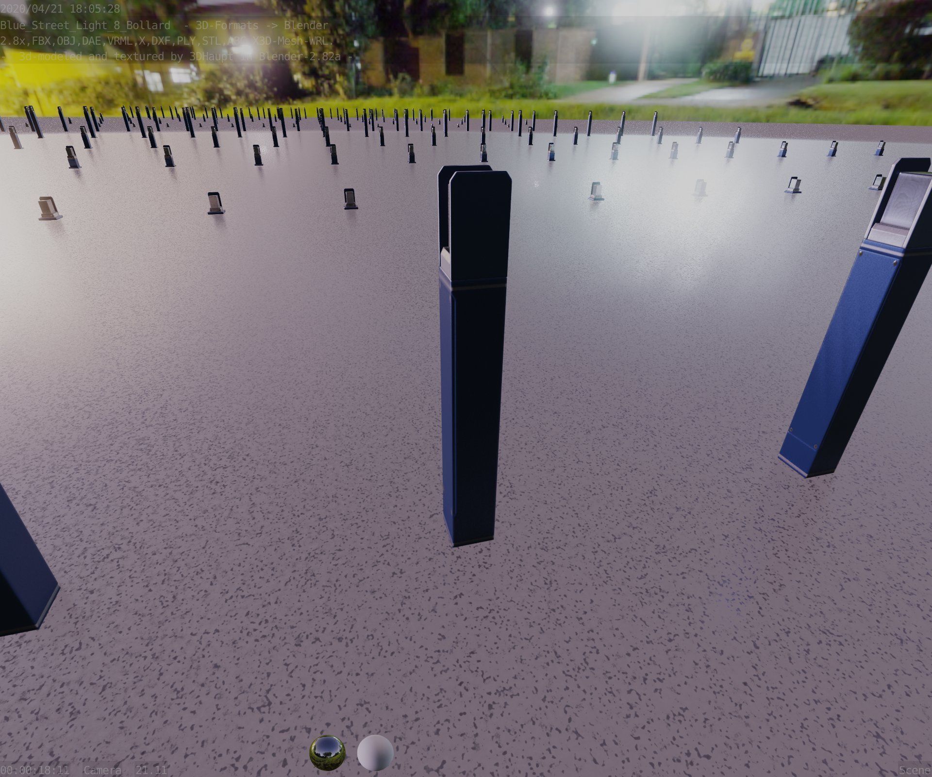 Street Light 8 Bollard 900mm Futuristic Blue Version 4 Low-poly 3D model_54