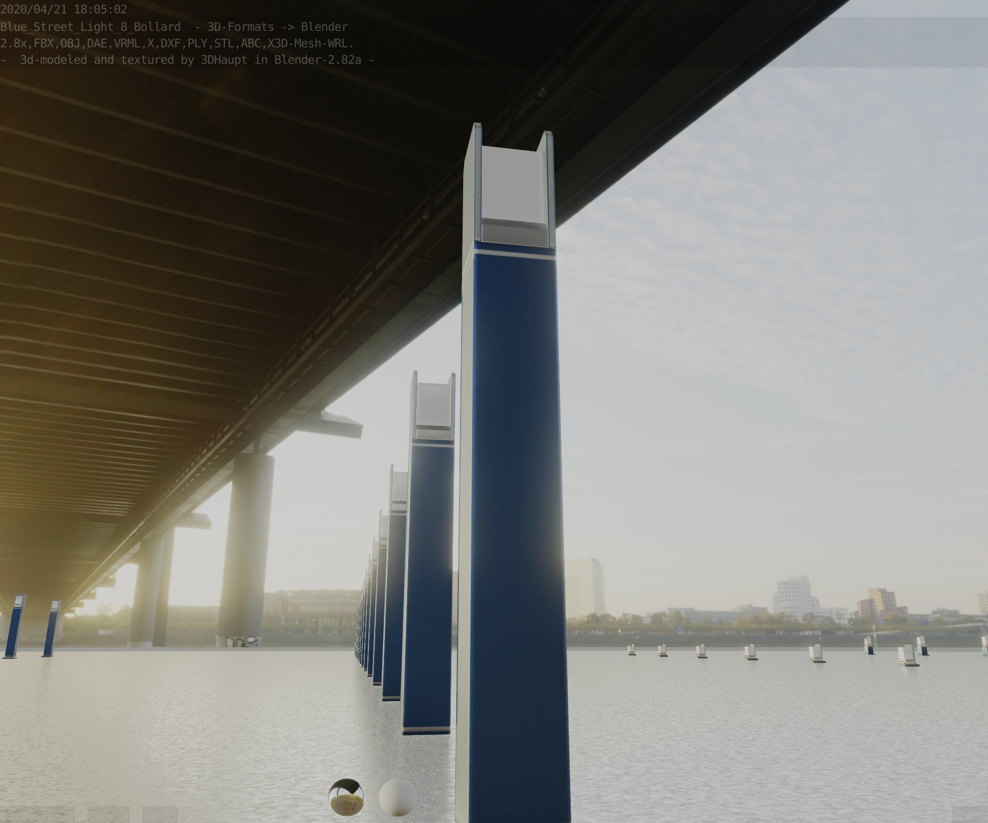 Street Light 8 Bollard 900mm Futuristic Blue Version 4 Low-poly 3D model_15