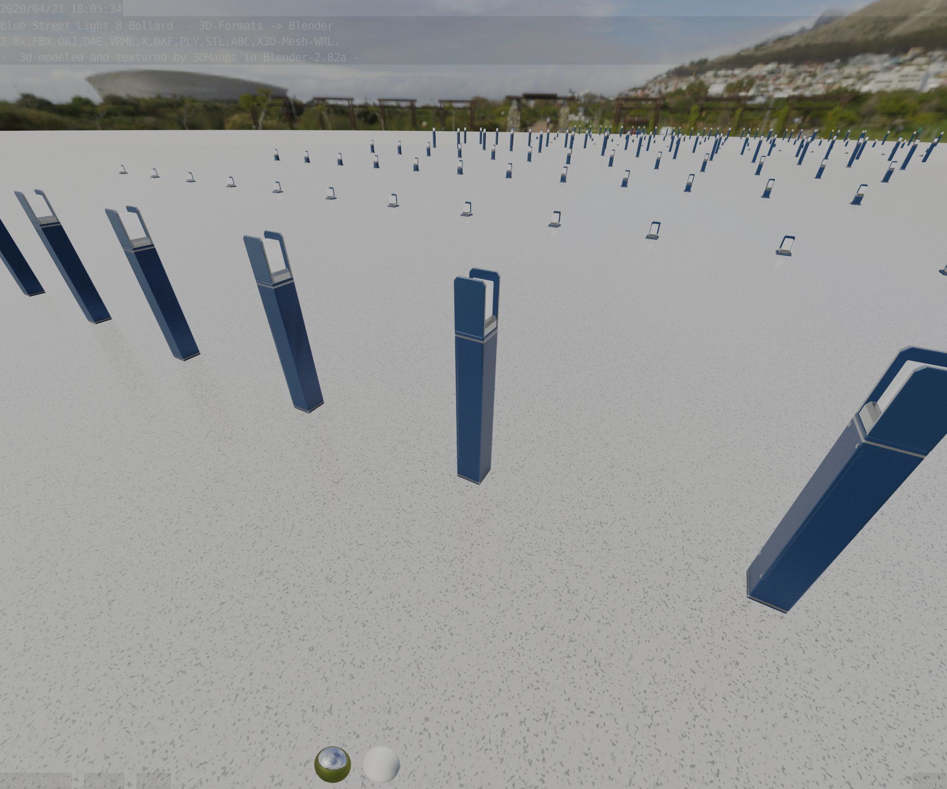 Street Light 8 Bollard 900mm Futuristic Blue Version 4 Low-poly 3D model_62