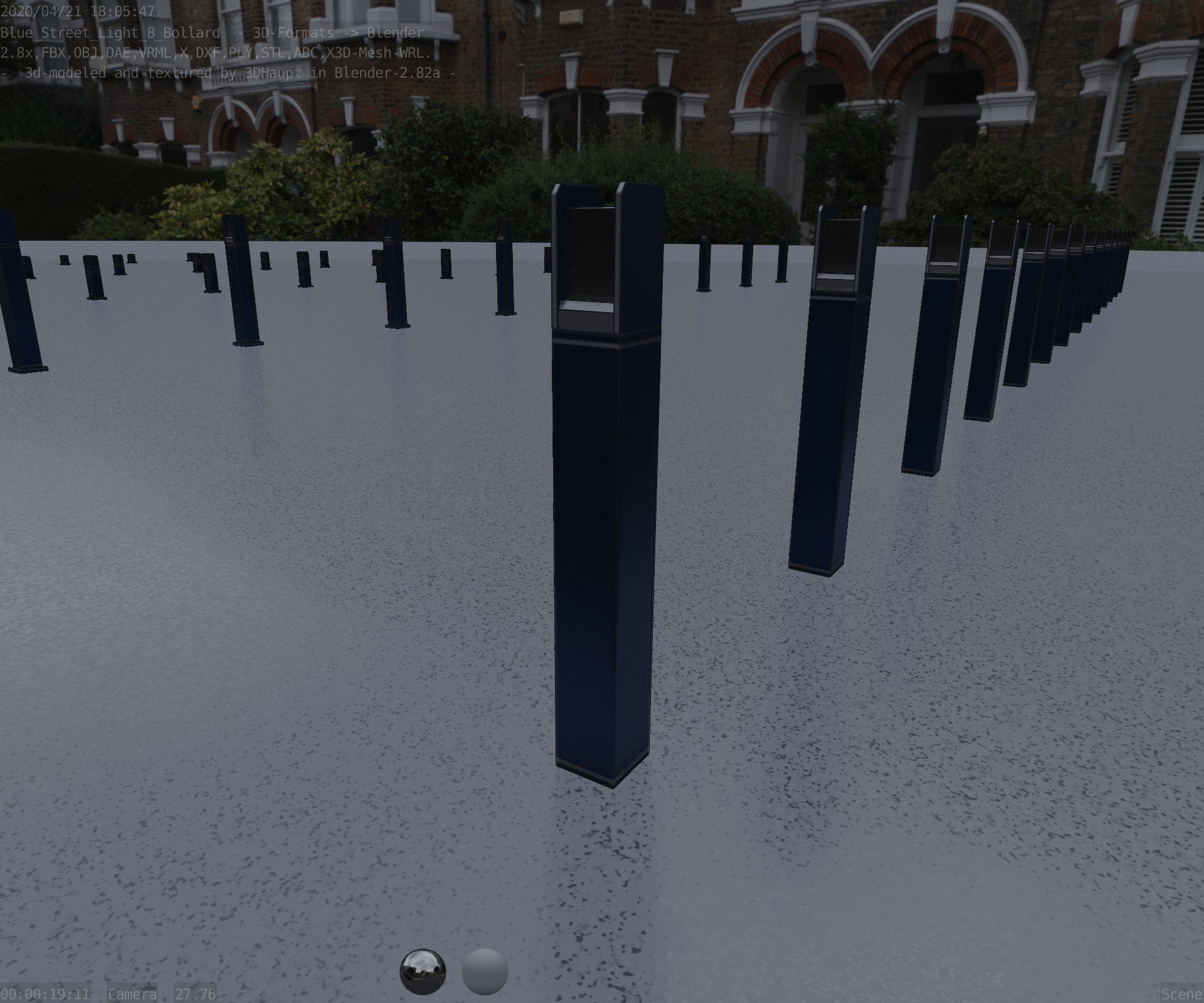 Street Light 8 Bollard 900mm Futuristic Blue Version 4 Low-poly 3D model_78