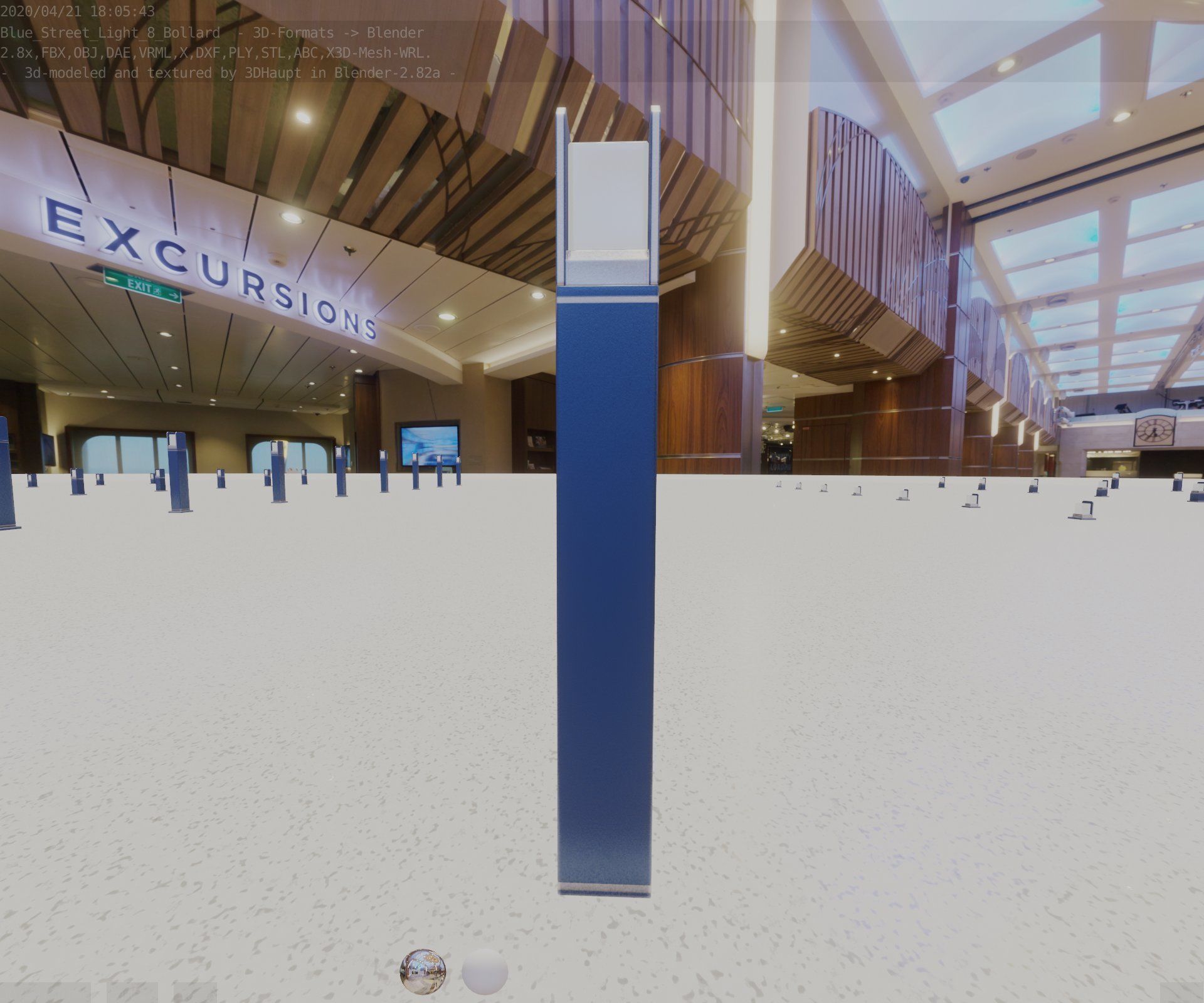 Street Light 8 Bollard 900mm Futuristic Blue Version 4 Low-poly 3D model_73