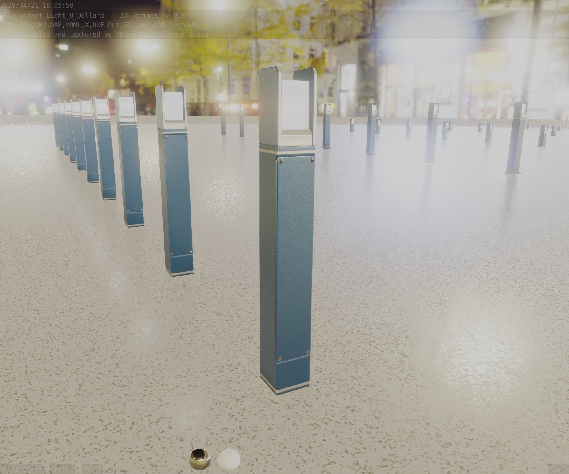 Street Light 8 Bollard 900mm Futuristic Blue Version 4 Low-poly 3D model_94
