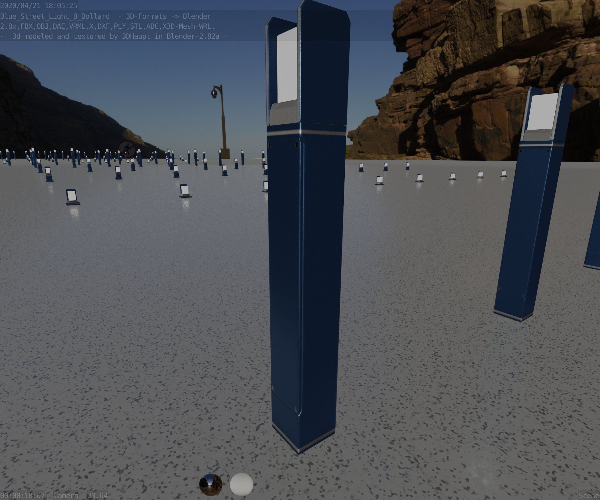 Street Light 8 Bollard 900mm Futuristic Blue Version 4 Low-poly 3D model_50