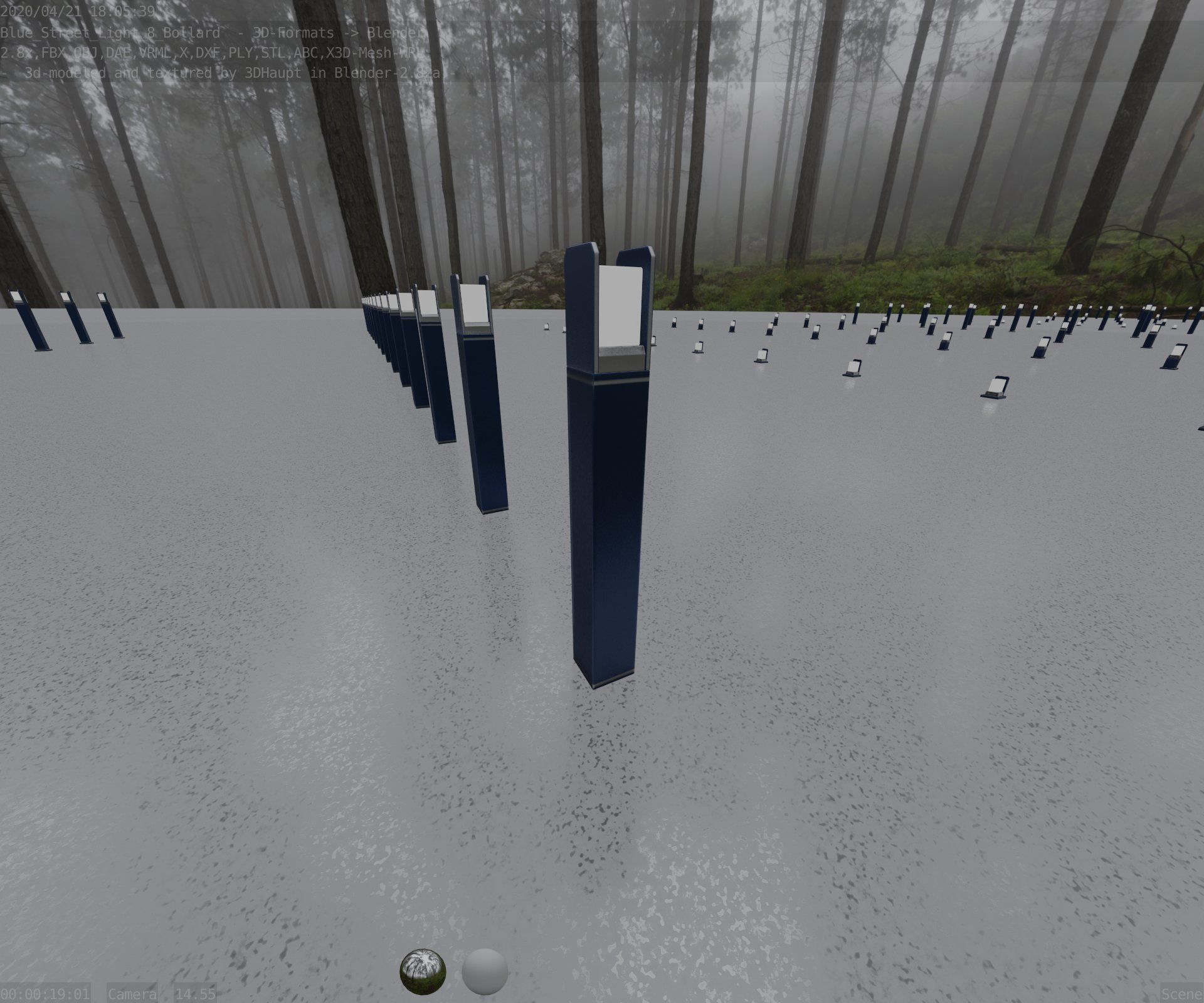 Street Light 8 Bollard 900mm Futuristic Blue Version 4 Low-poly 3D model_68