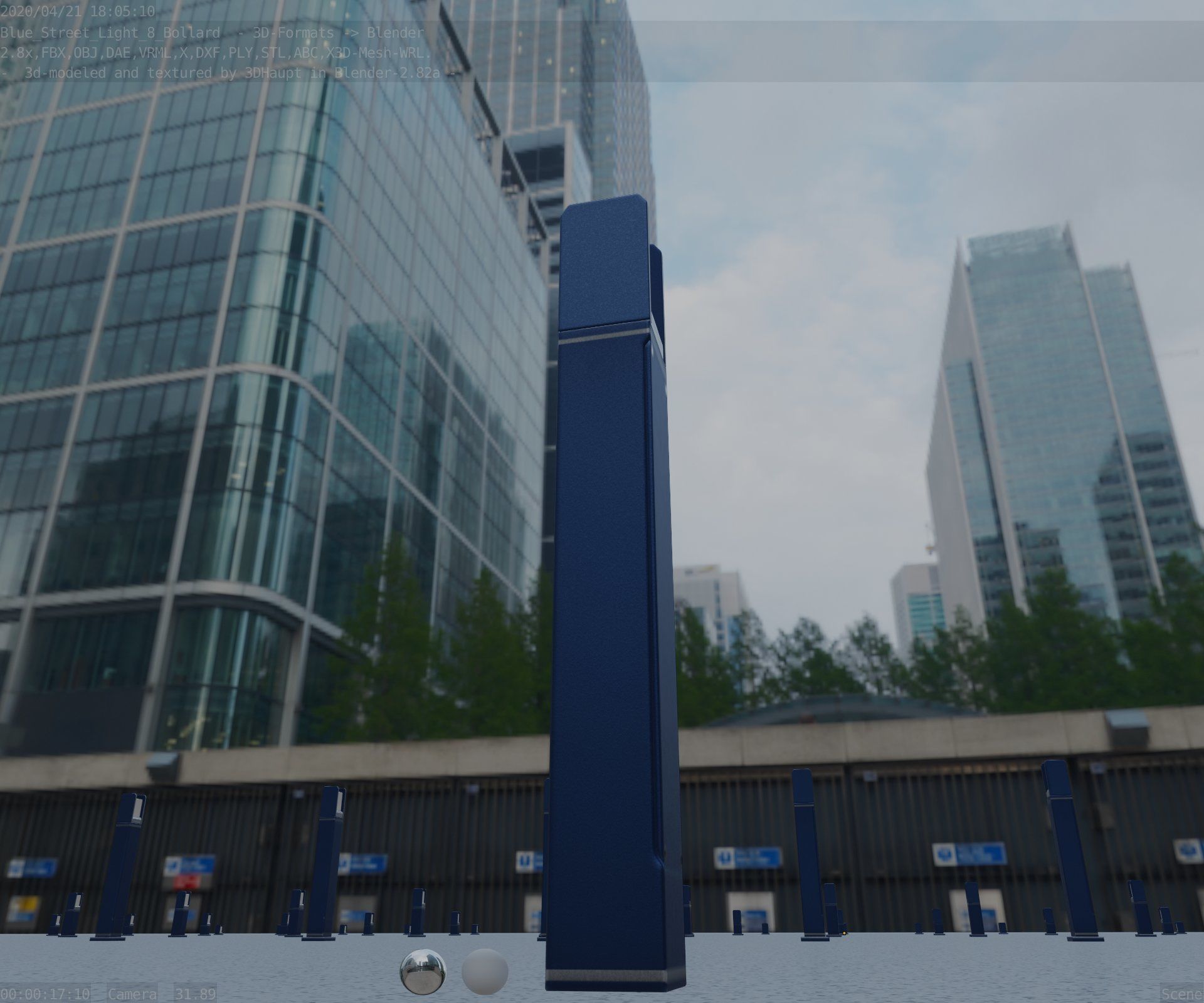 Street Light 8 Bollard 900mm Futuristic Blue Version 4 Low-poly 3D model_29