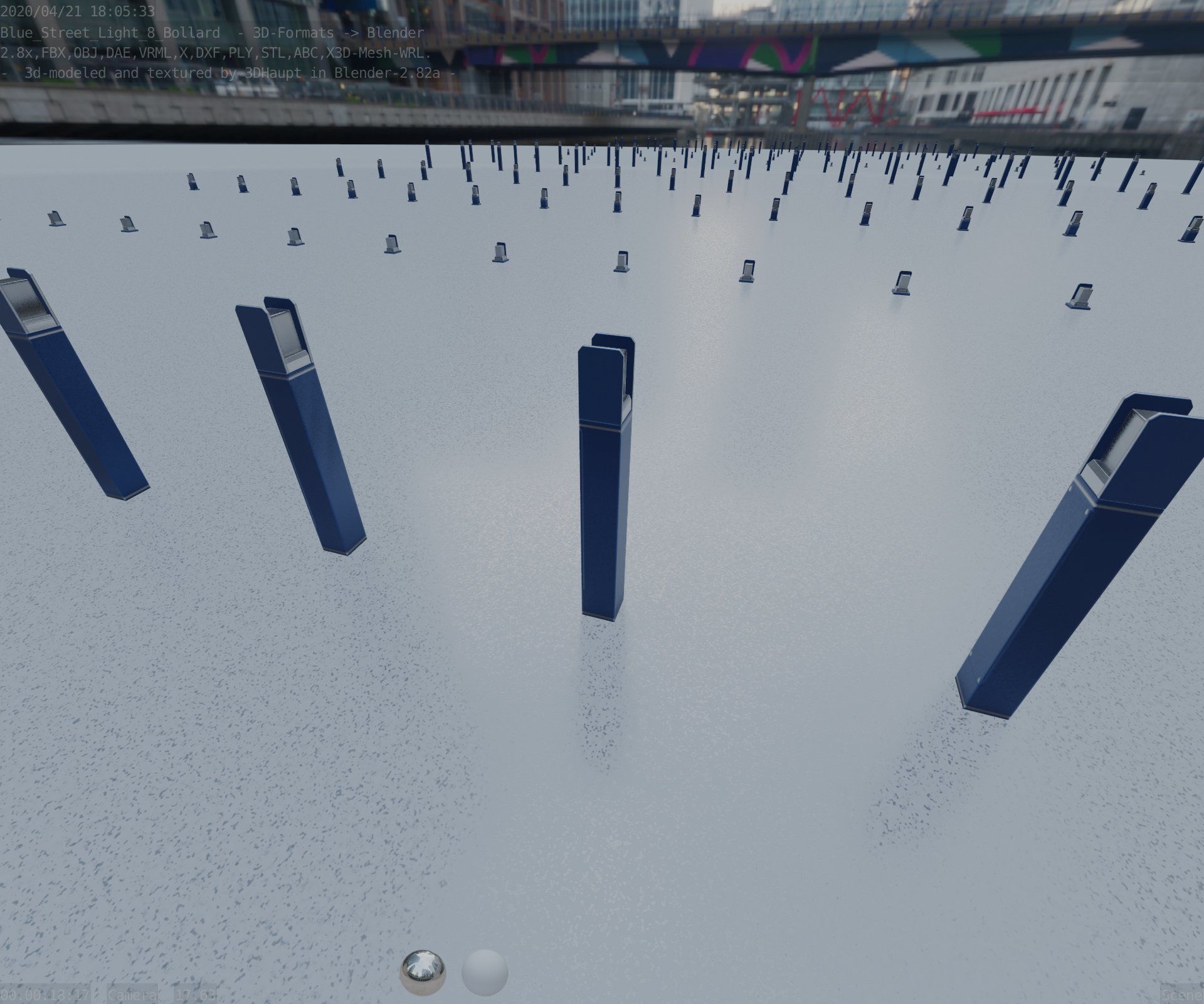 Street Light 8 Bollard 900mm Futuristic Blue Version 4 Low-poly 3D model_60