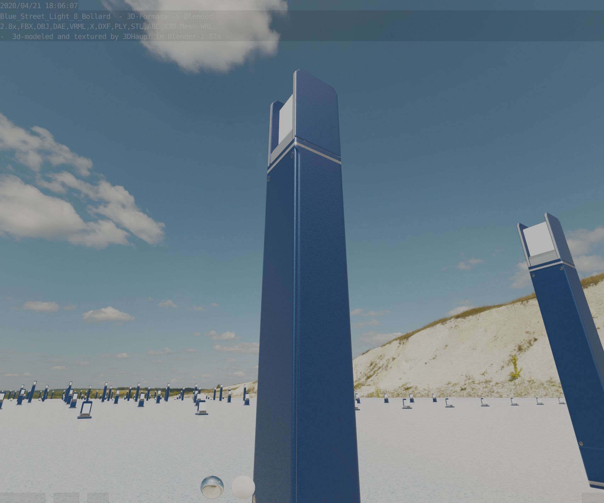 Street Light 8 Bollard 900mm Futuristic Blue Version 4 Low-poly 3D model_2