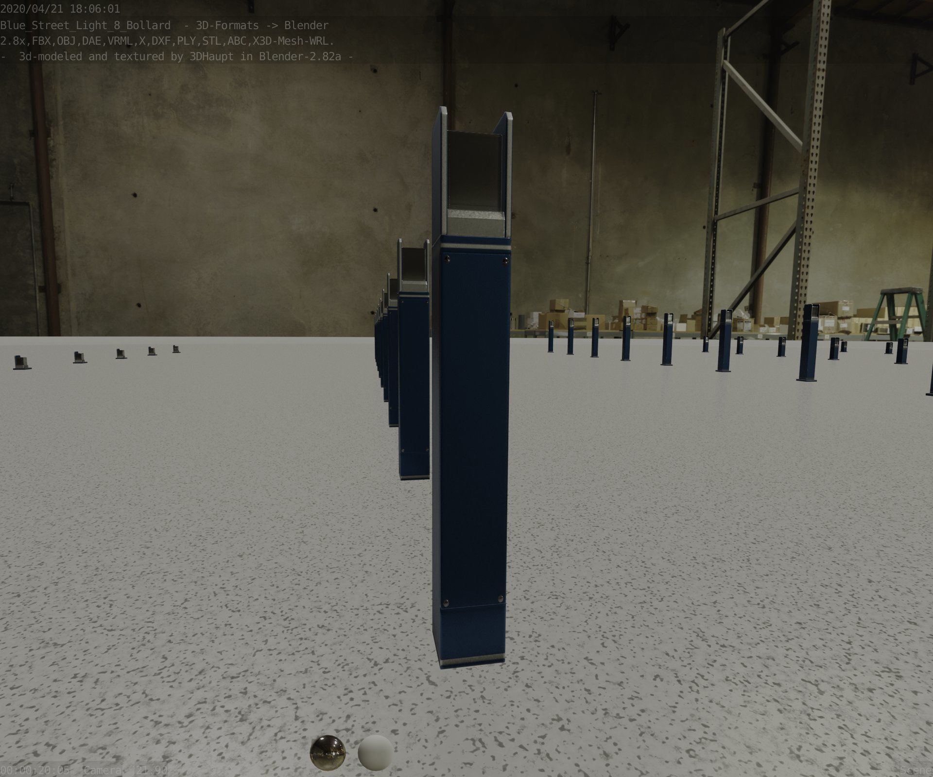 Street Light 8 Bollard 900mm Futuristic Blue Version 4 Low-poly 3D model_96