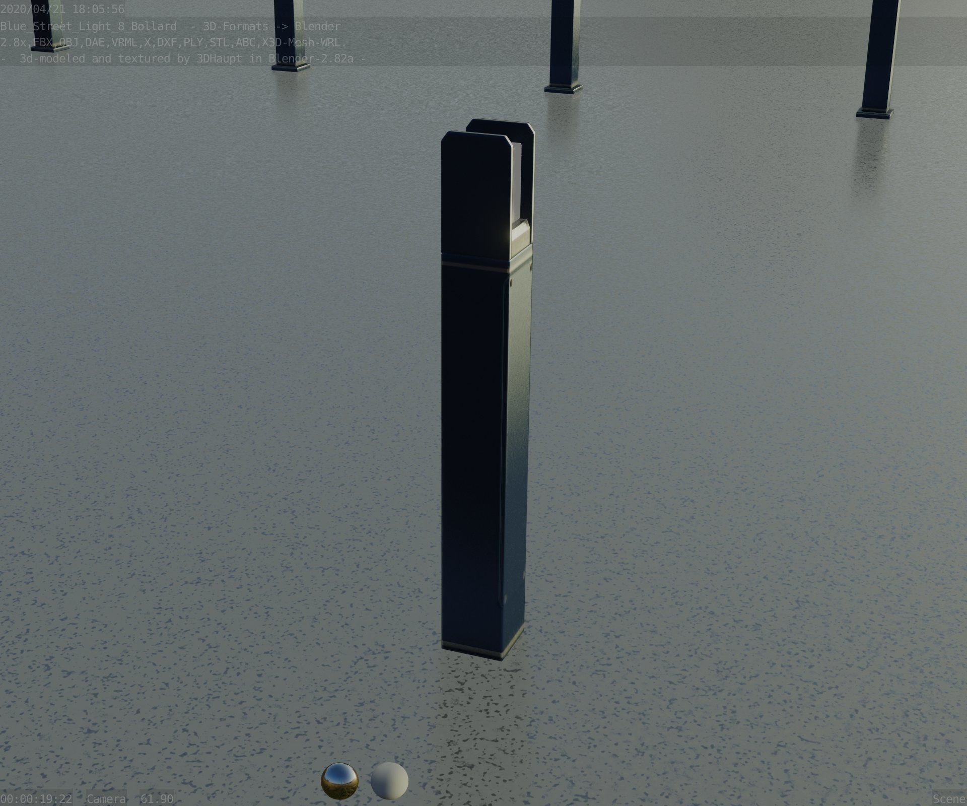 Street Light 8 Bollard 900mm Futuristic Blue Version 4 Low-poly 3D model_89