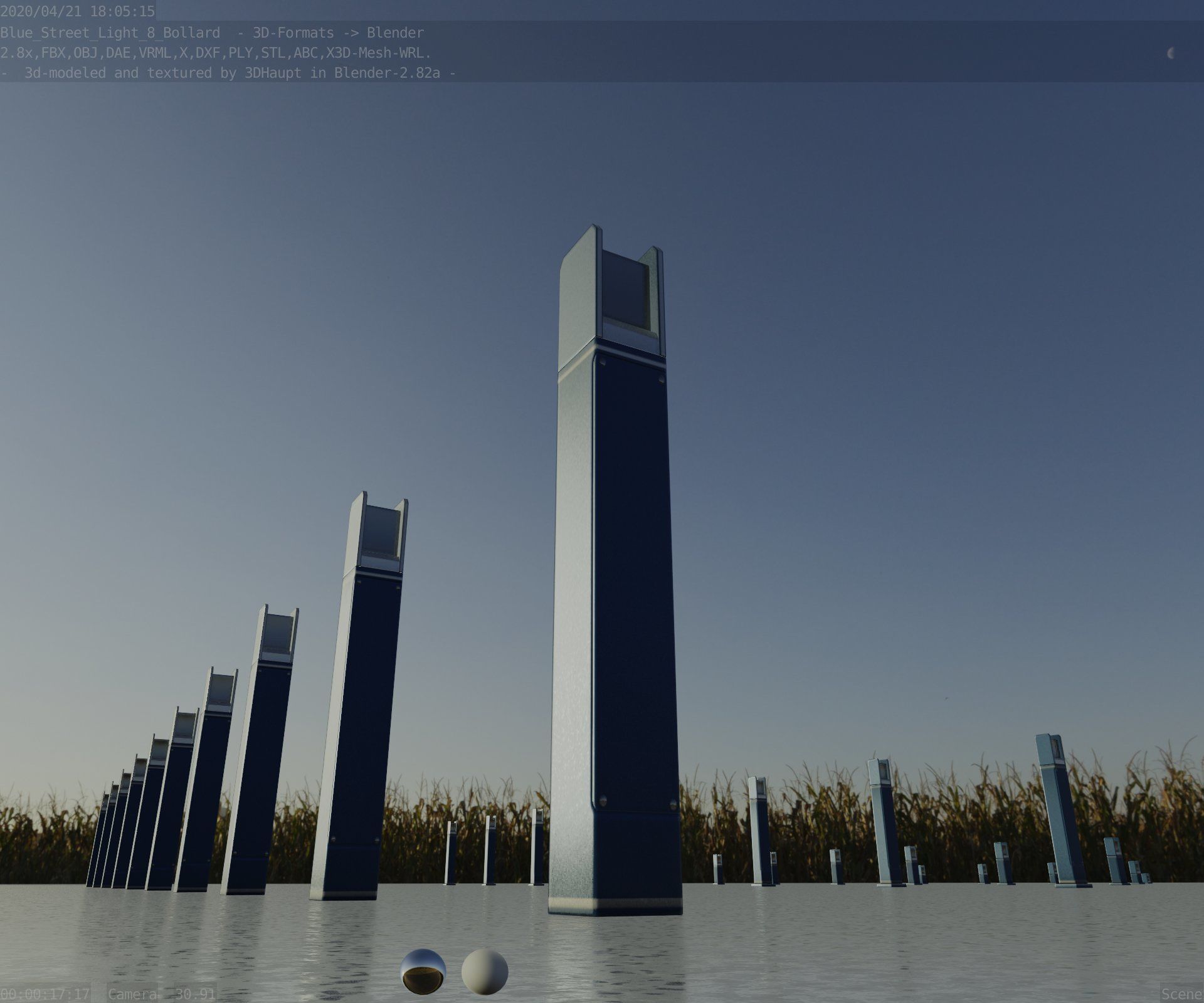 Street Light 8 Bollard 900mm Futuristic Blue Version 4 Low-poly 3D model_36