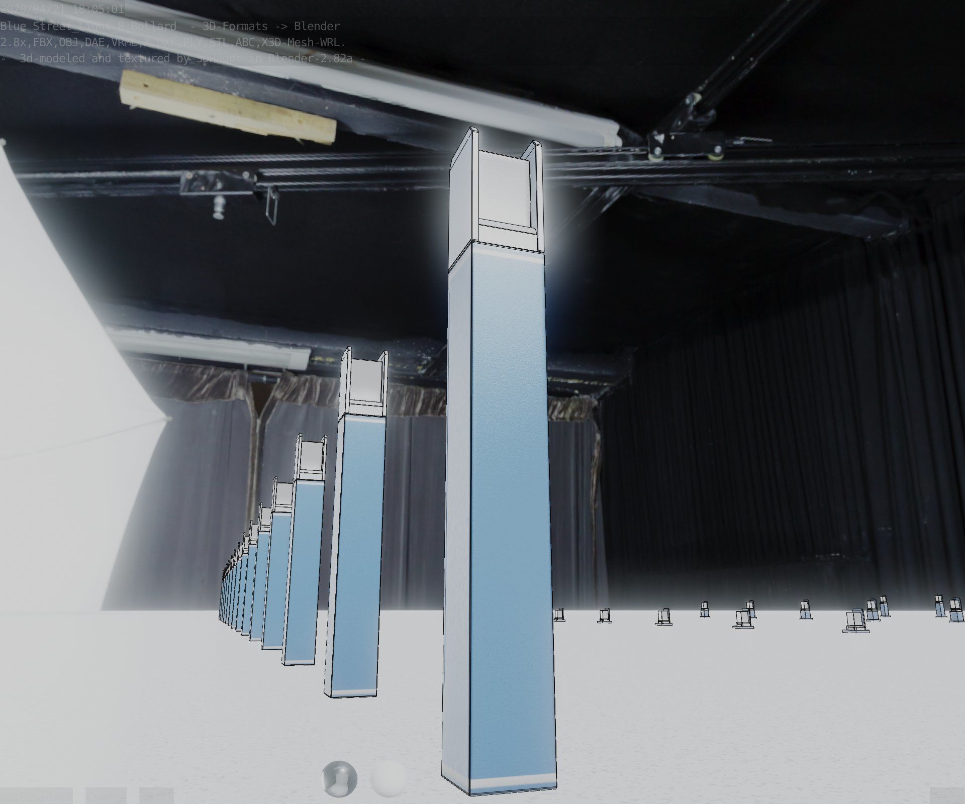 Street Light 8 Bollard 900mm Futuristic Blue Version 4 Low-poly 3D model_14