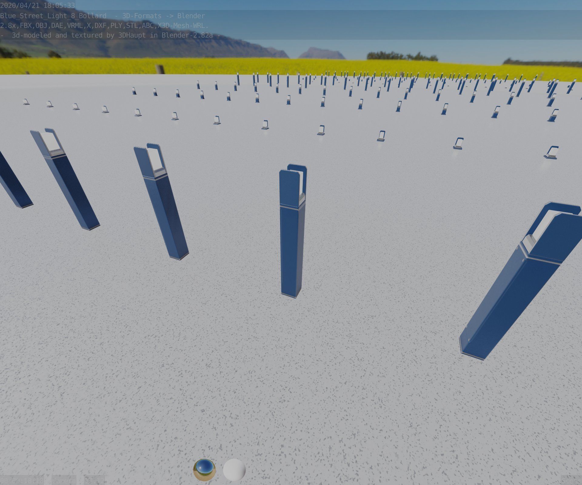 Street Light 8 Bollard 900mm Futuristic Blue Version 4 Low-poly 3D model_61