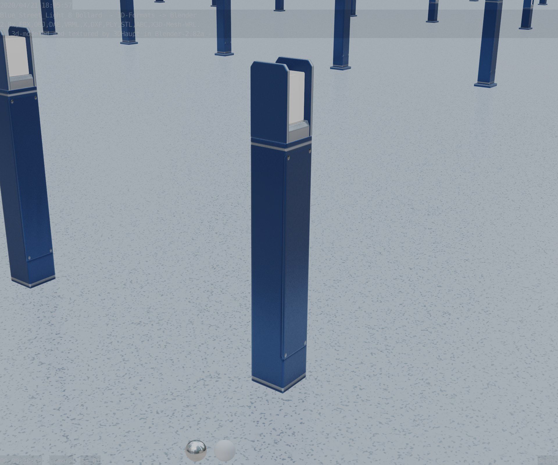 Street Light 8 Bollard 900mm Futuristic Blue Version 4 Low-poly 3D model_91