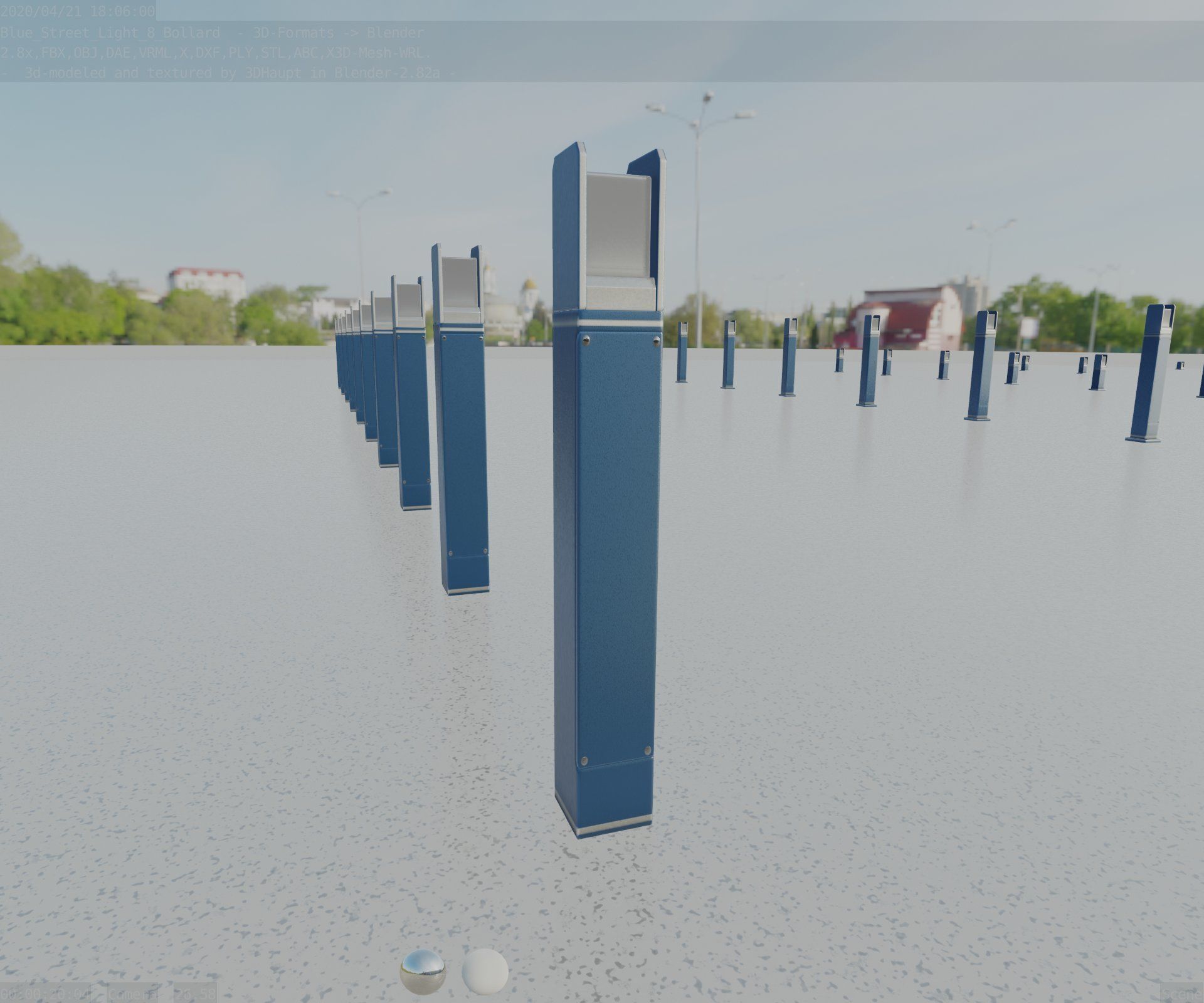 Street Light 8 Bollard 900mm Futuristic Blue Version 4 Low-poly 3D model_95