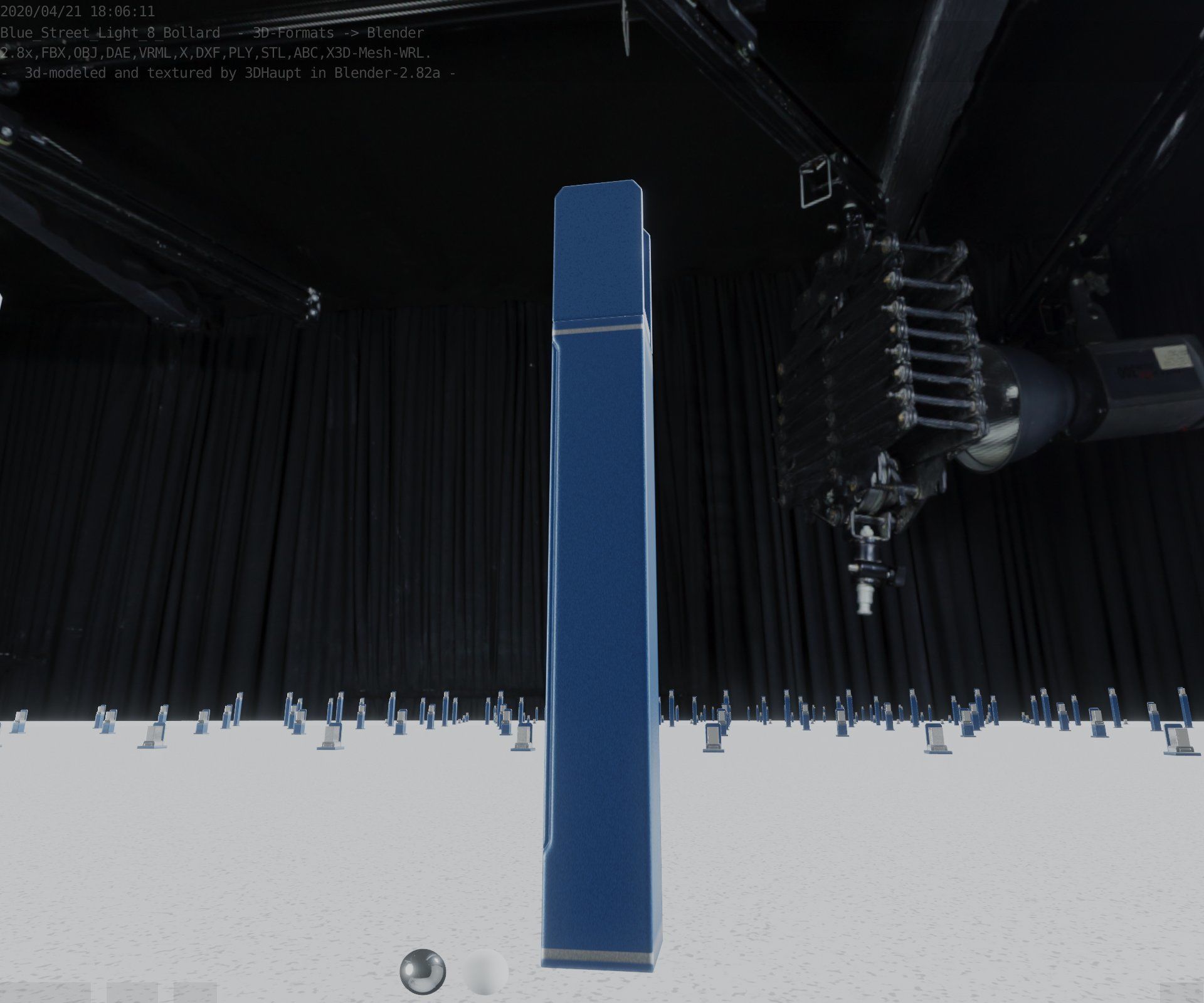 Street Light 8 Bollard 900mm Futuristic Blue Version 4 Low-poly 3D model_6