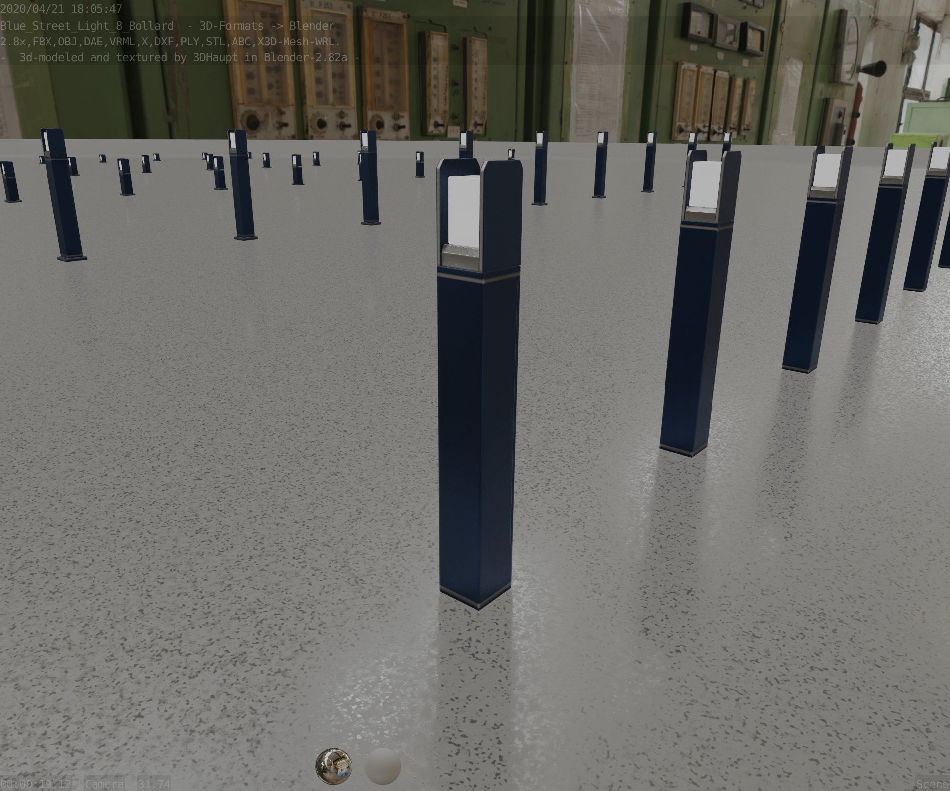 Street Light 8 Bollard 900mm Futuristic Blue Version 4 Low-poly 3D model_79