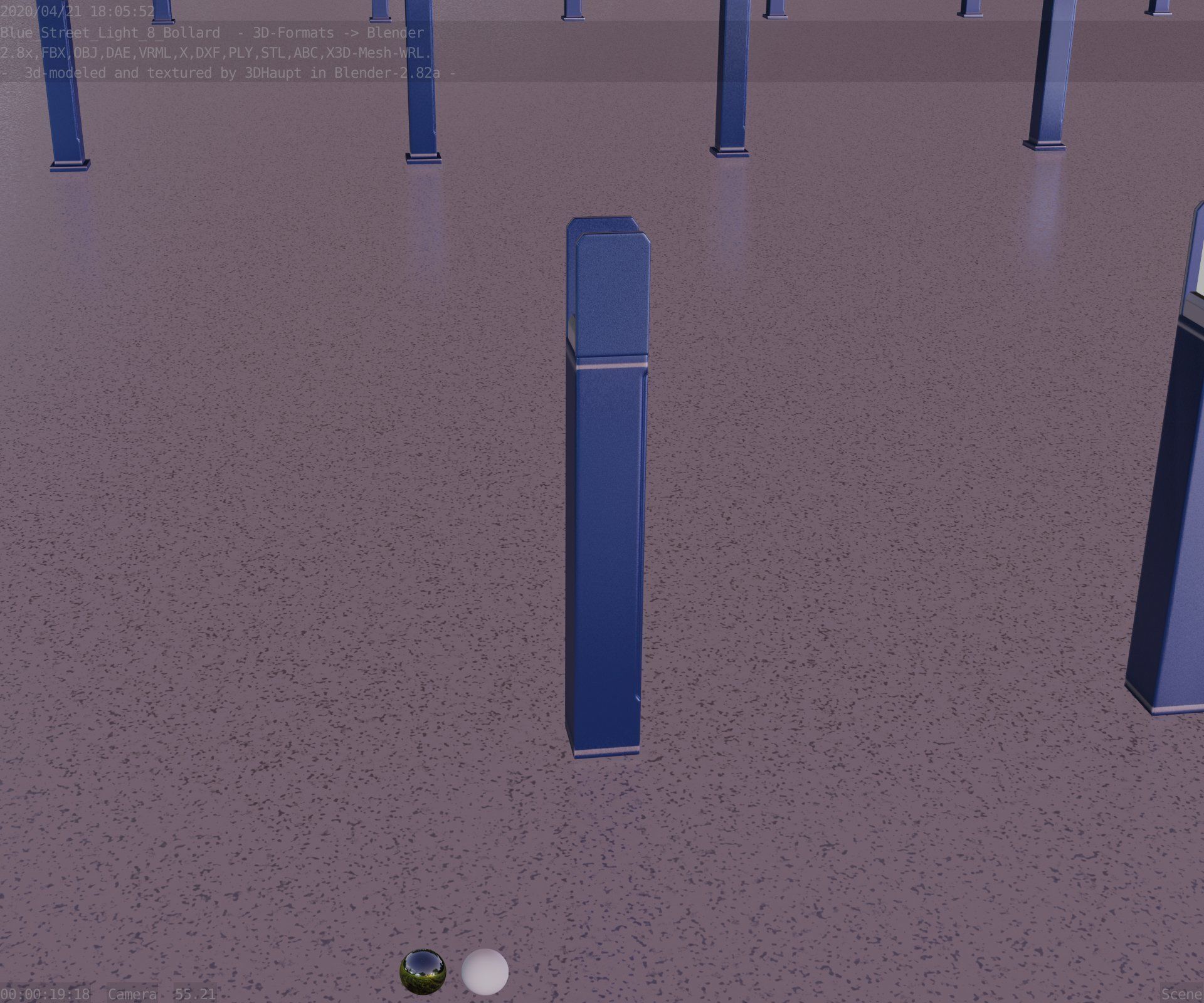 Street Light 8 Bollard 900mm Futuristic Blue Version 4 Low-poly 3D model_85