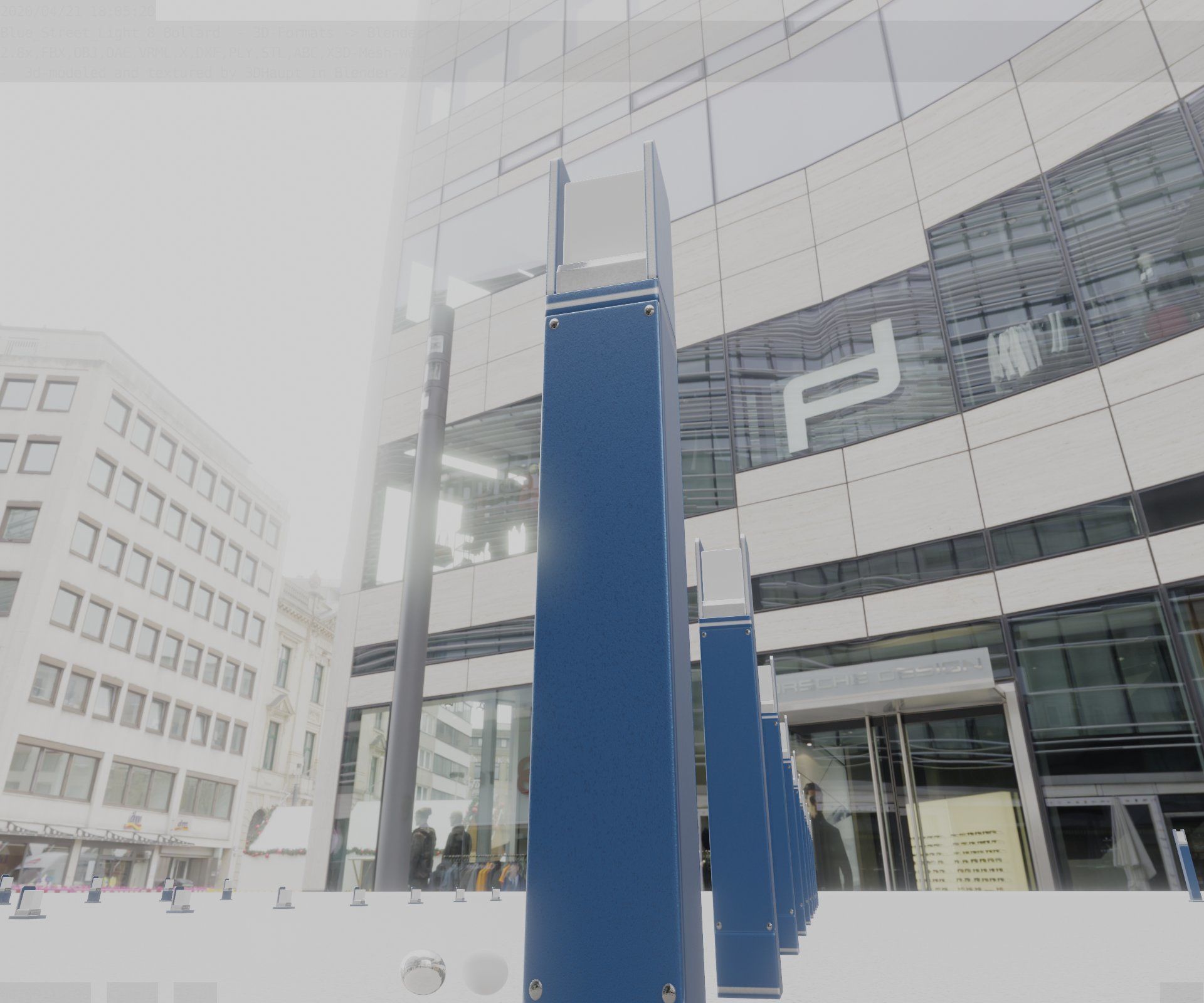 Street Light 8 Bollard 900mm Futuristic Blue Version 4 Low-poly 3D model_43