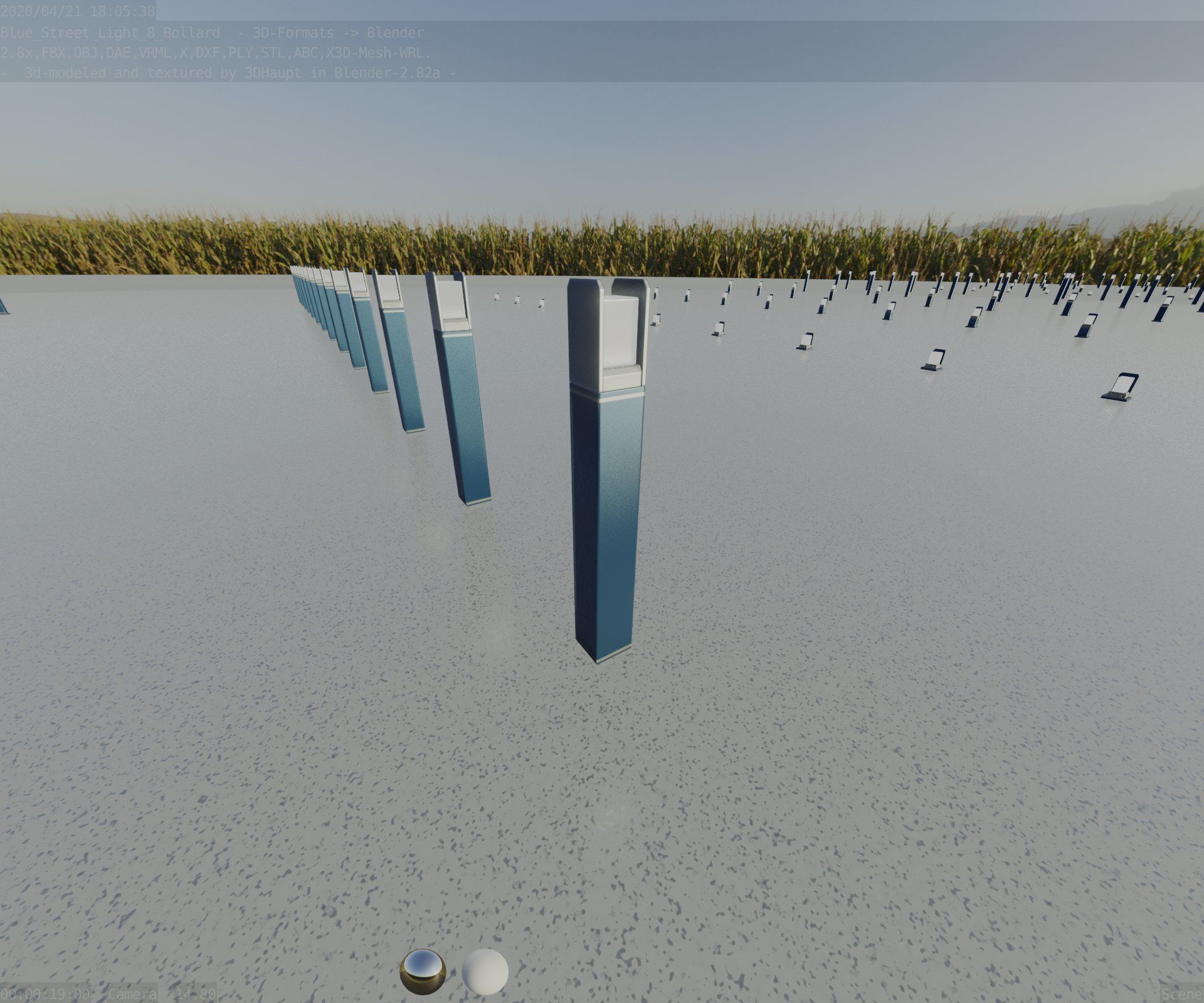 Street Light 8 Bollard 900mm Futuristic Blue Version 4 Low-poly 3D model_67