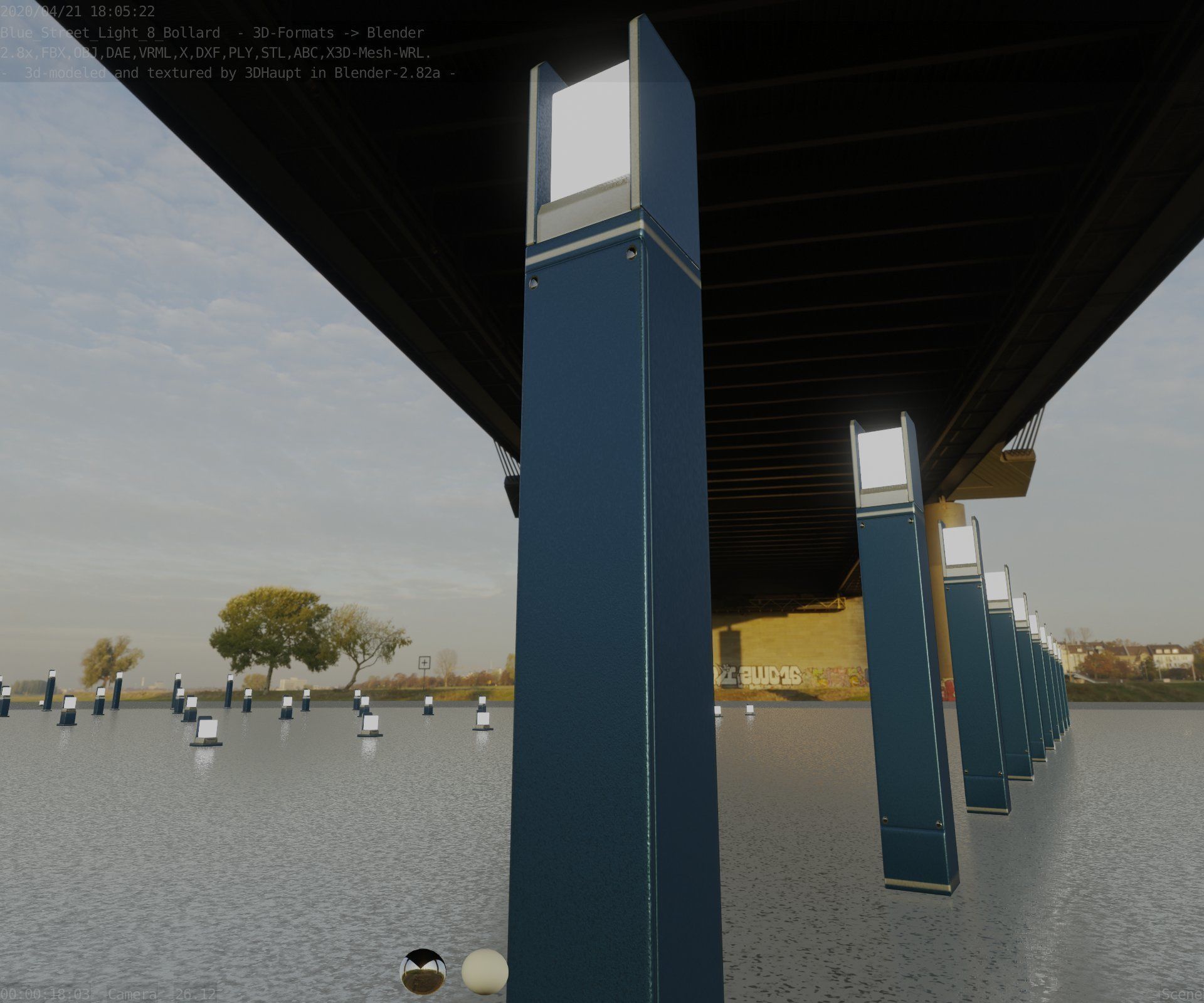 Street Light 8 Bollard 900mm Futuristic Blue Version 4 Low-poly 3D model_46