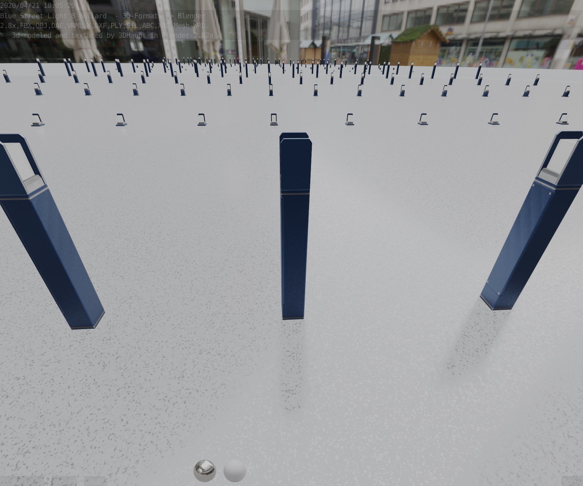 Street Light 8 Bollard 900mm Futuristic Blue Version 4 Low-poly 3D model_56